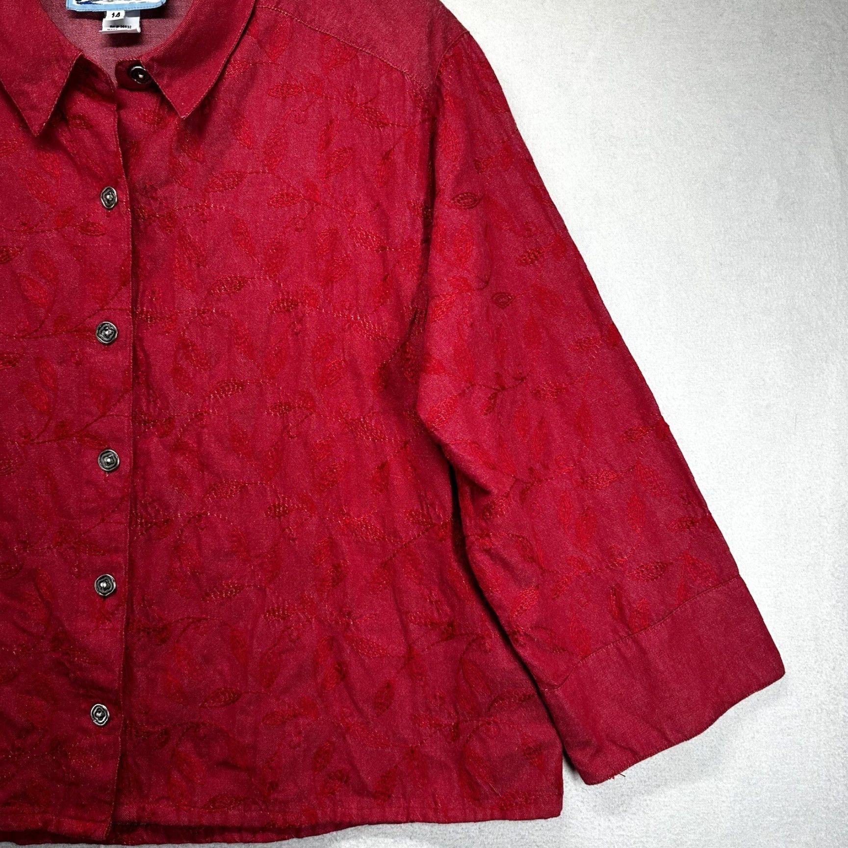 Vintage VINTAGE River Chase Women's Denim Shirt Long Sleeve Floral Pattern Collared Button-Up Western Cowgirl Size 14 Size XL / US 12-14 / IT 48-50 - 5 Thumbnail