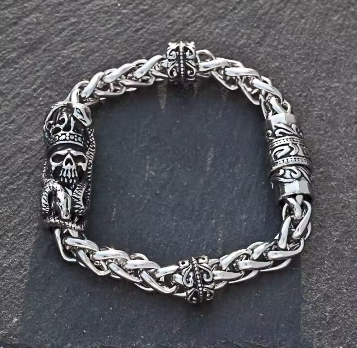 Jewelry × Vintage Retro King Skull Snake Bracelet Size ONE SIZE - 1 Thumbnail