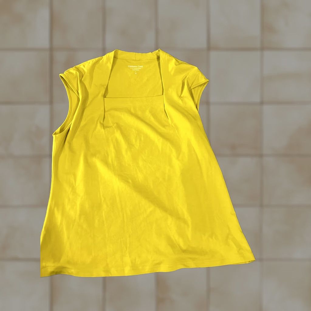 Coldwater Creek Coldwater Creek Shirt Womens Large Yellow Square Neck Cap Sleeve T-Shirt Size L / US 10 / IT 46 - 1 Thumbnail