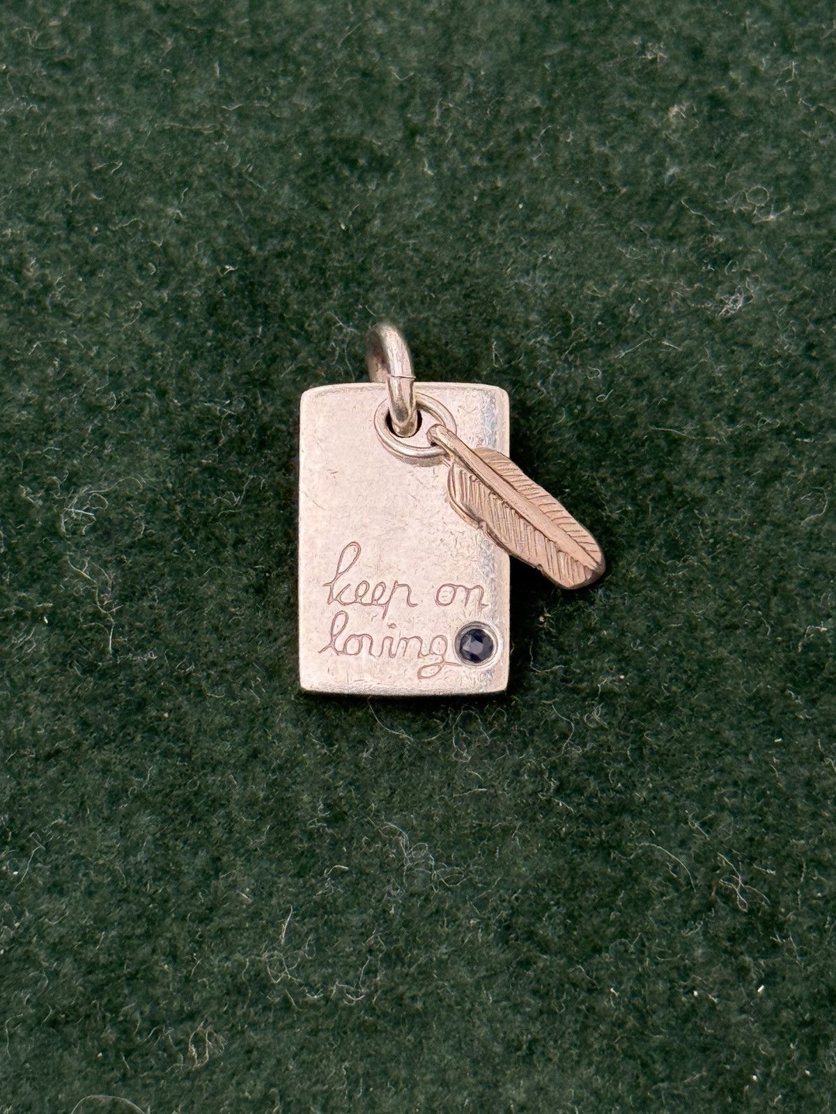 Sterling Silver "Keep On Loving" Silver Charm Pendant with Feather & Stone Size ONE SIZE - 1 Thumbnail