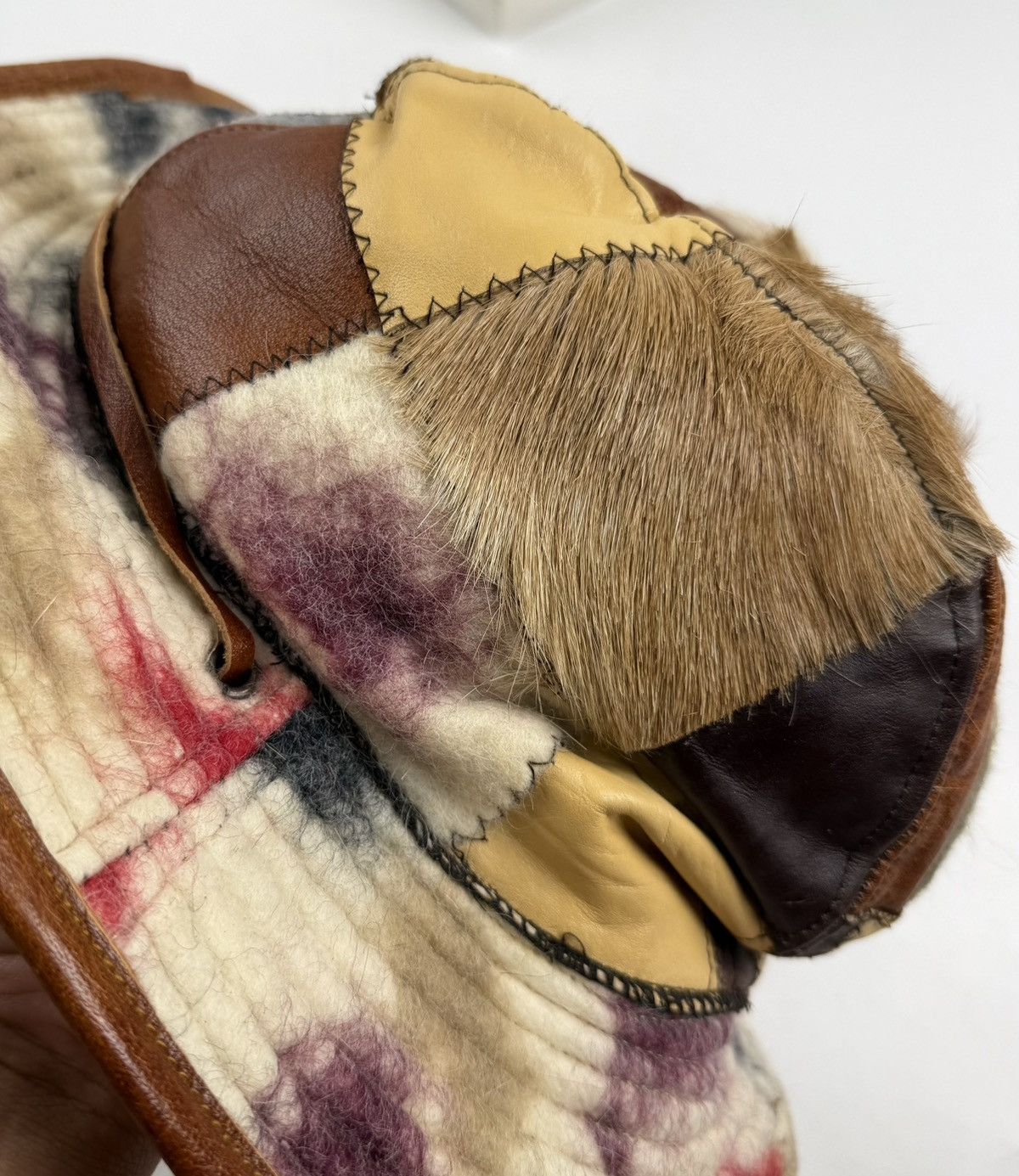 Japanese Brand very rare custom made leather patchwork hat tc52 Size ONE SIZE - 4 Thumbnail