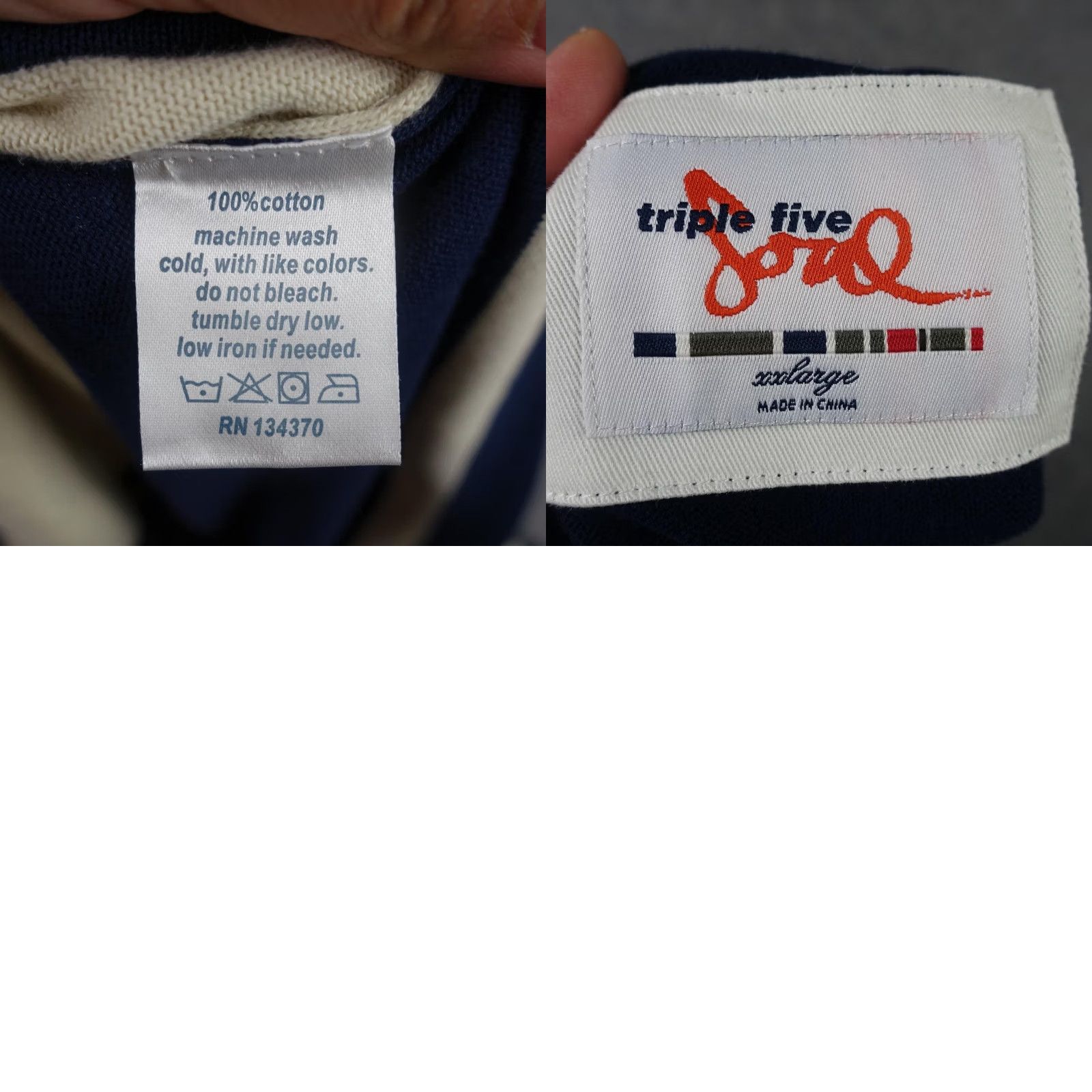 Vintage VINTAGE Triple Five Soul Cardigan Sweater Mens 2XL White Navy Striped V-Neck Pockets T5 Patch Knit Cotton White Mens Size US XXL / EU 58 / 5 - 11 Thumbnail