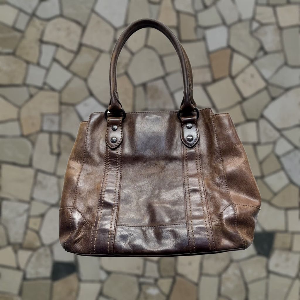 Frye Frye Brown Leather Tote Bag Double Handles Interior Pockets #9713 Tote Womens Large Brown Leather exterior Size ONE SIZE - 1 Thumbnail