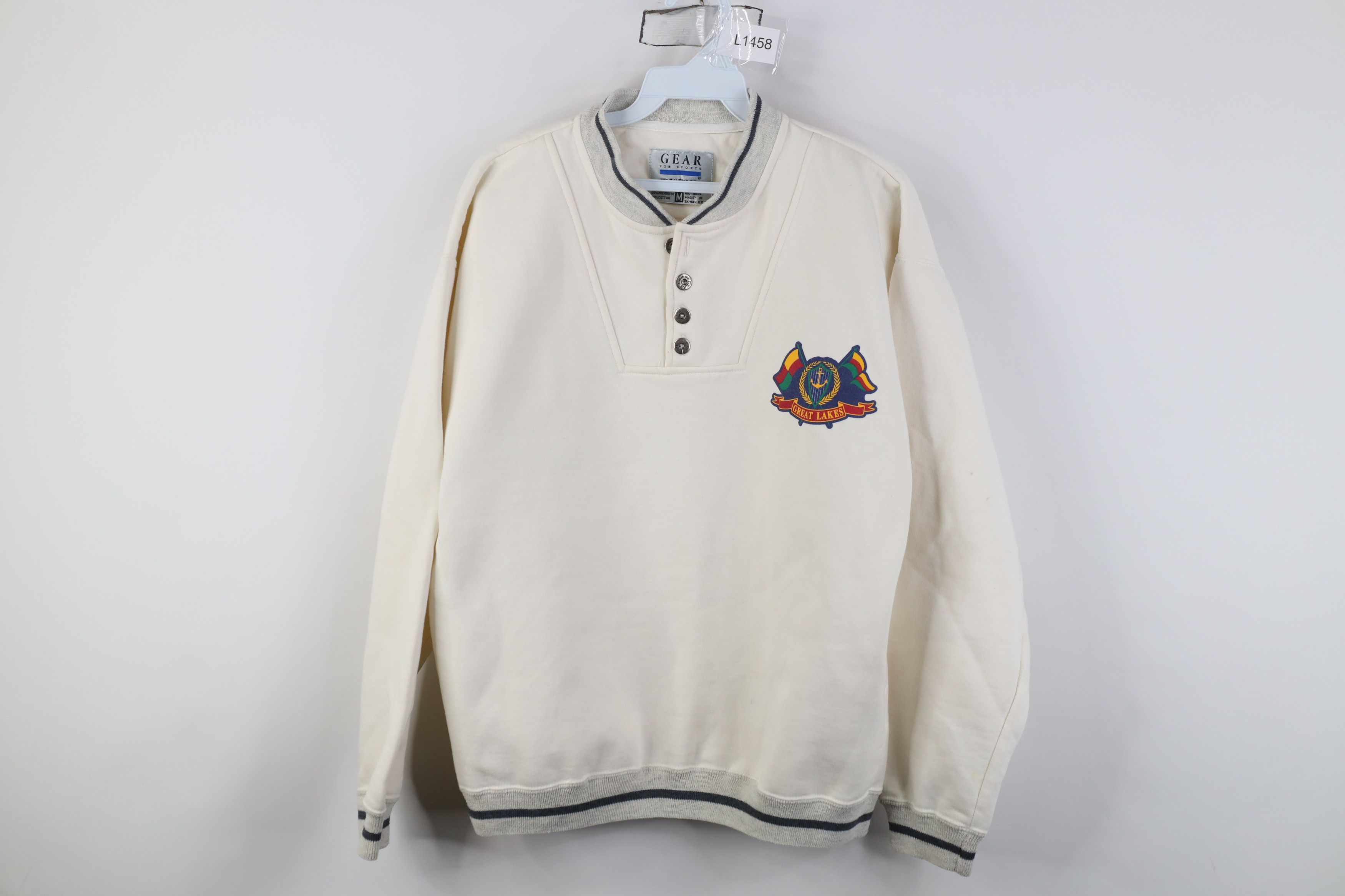 Vintage Vintage 90s Great Lakes Michigan Henley Sweatshirt Cream Size US M / EU 48-50 / 2 - 1 Thumbnail