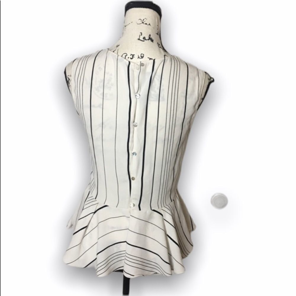 Zara Zara White Striped Peplum Sleeveless Blouse | Size S Size S / US 4 / IT 40 - 3 Thumbnail