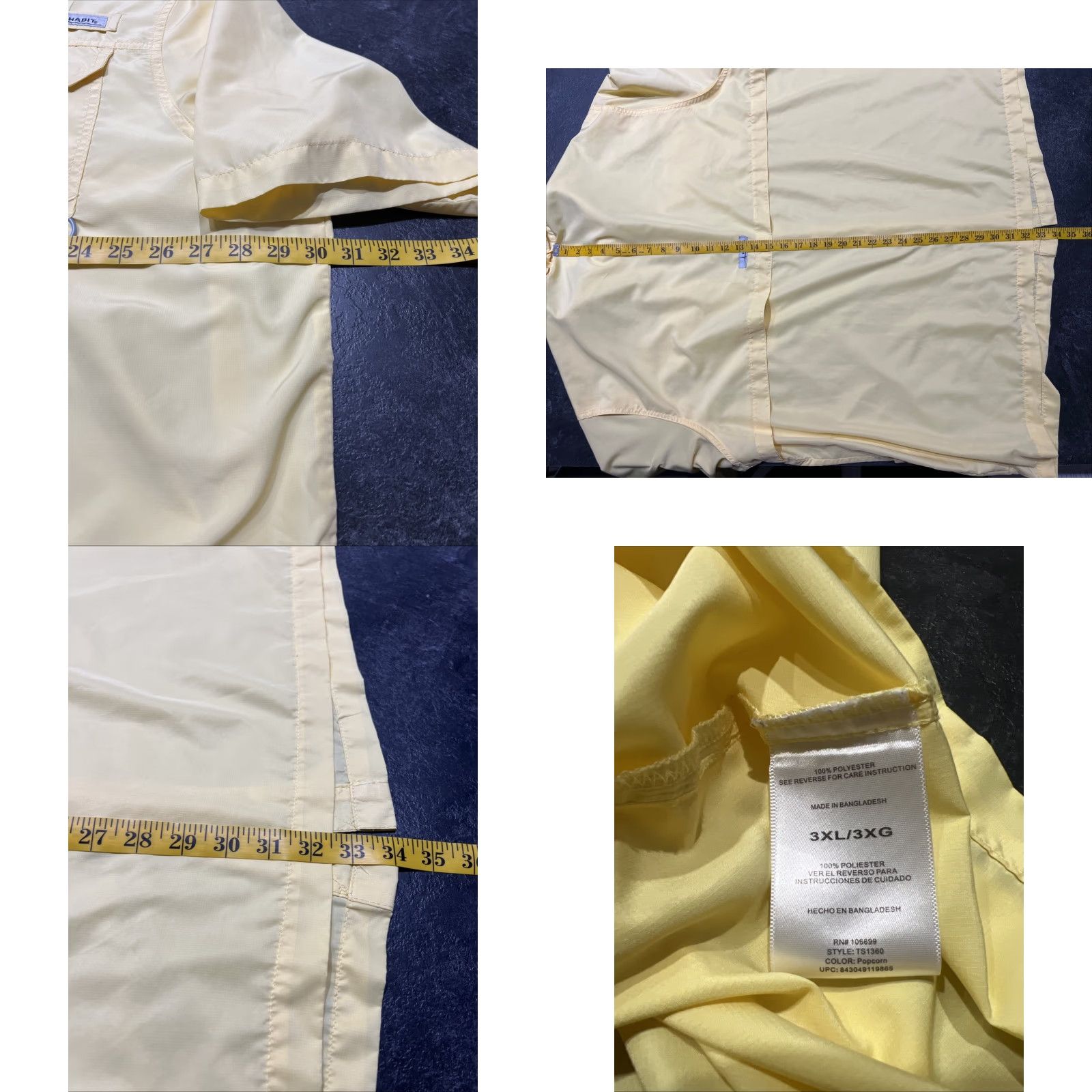 Habitat Habit Men's 3XL Yellow Short Sleeve Fishing Shirt Solar Factor UPF 40+ Button-Up Casual Size US XXL / EU 58 / 5 - 9 Thumbnail