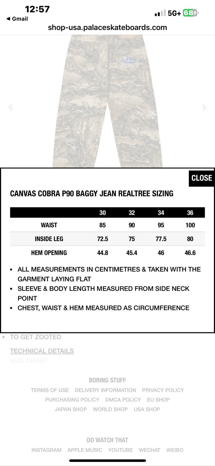Palace CANVAS COBRA P90 BAGGY JEAN REALTREE Size US 32 / EU 48 - 4 Thumbnail