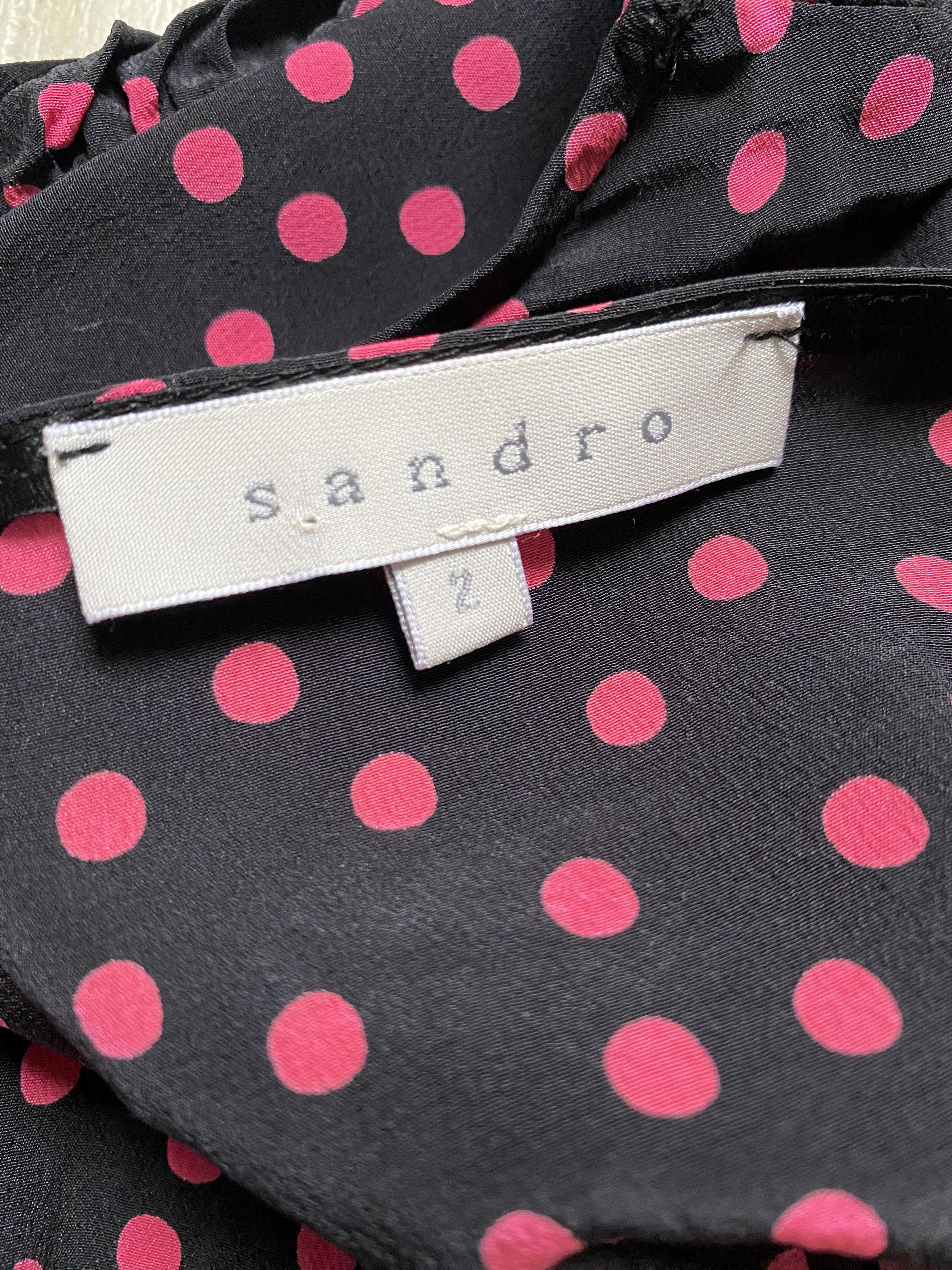 Sandro Sandro Black Dress with Pink Polka Dots Size S / US 4 / IT 40 - 2 Thumbnail