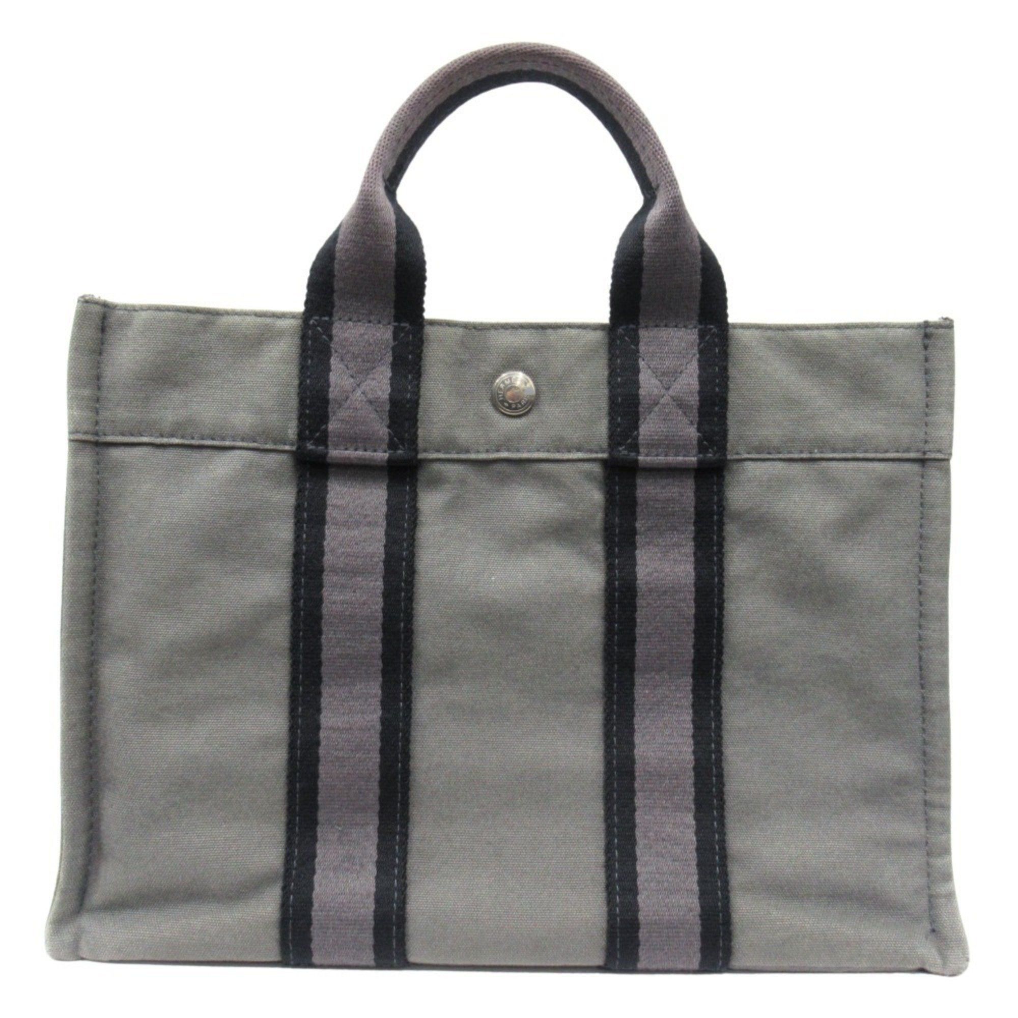 Hermes Bag Foult Pm Canvas Tote Hand Grey Men's Women's