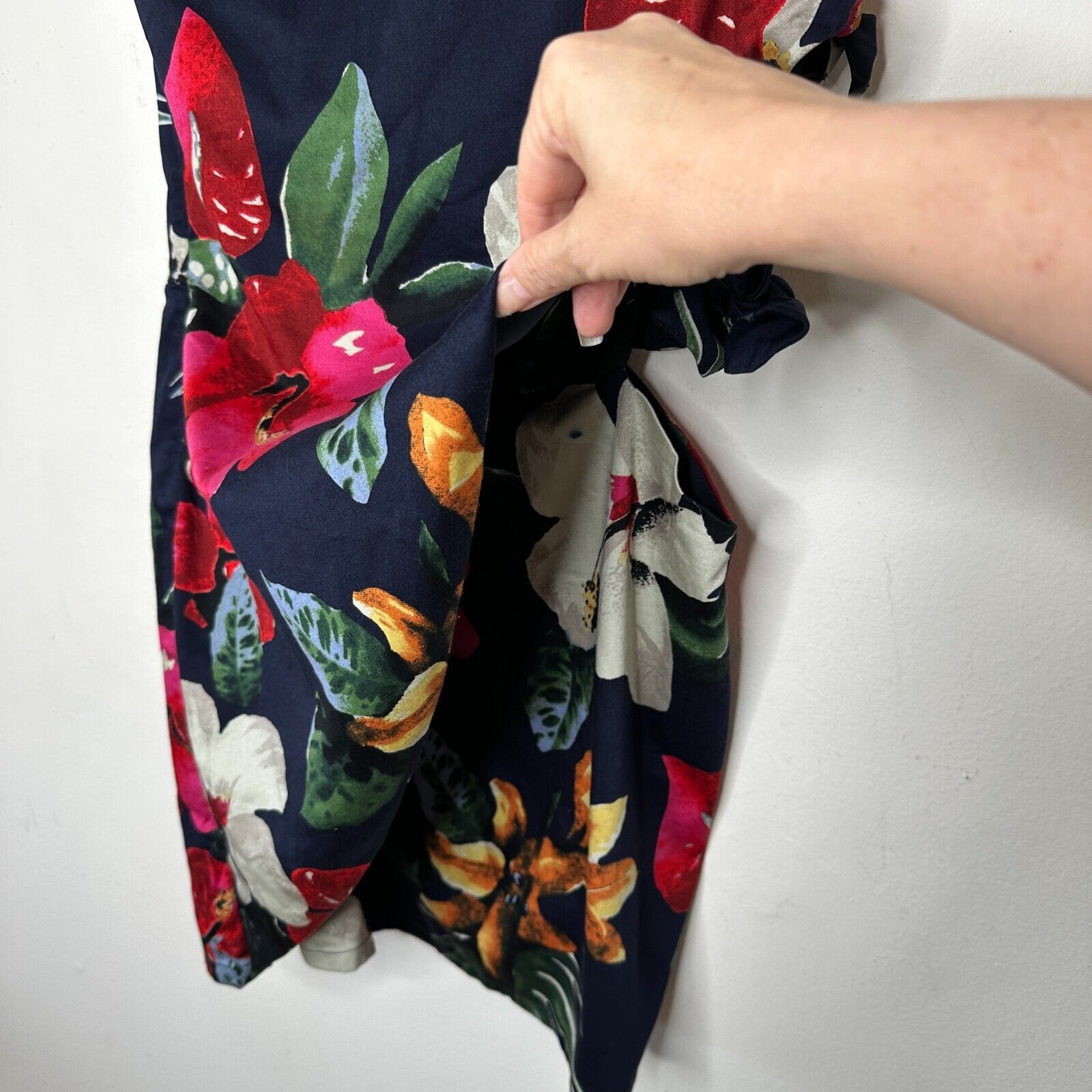 Zara Zara Navy Floral Side Tie One Shoulder Mini Dress Side Zip M Size M / US 6-8 / IT 42-44 - 5 Thumbnail