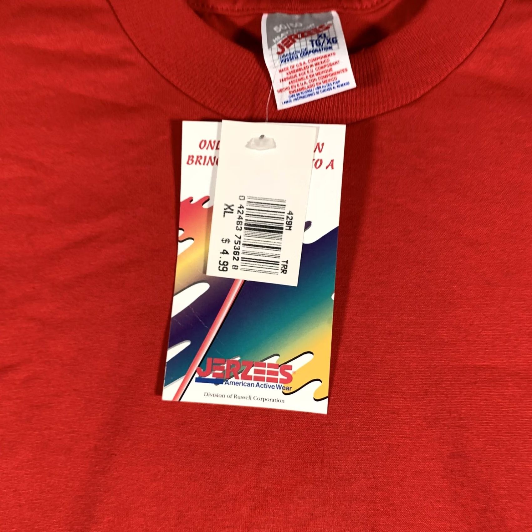 Jerzees VINTAGE Jerzees Shirt Mens XL Red 50/50 Heavyweight Blank Crewneck Short Sleeve Mens XL Red 50/50 Heavyweight Crew Neck T-Shirt Size US XL / EU 56 / 4 - 4 Thumbnail