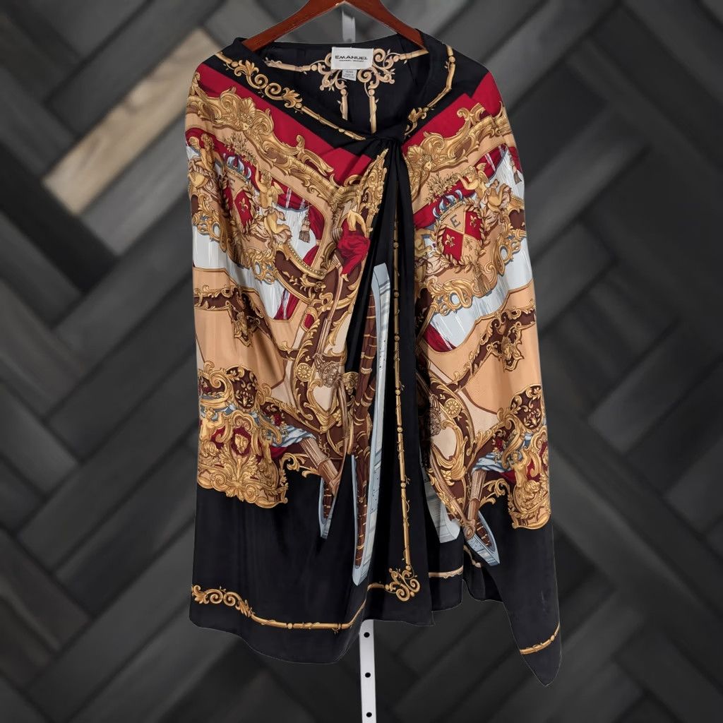 Emanuel Ungaro VINTAGE Emanuel Ungaro Silk Baroque Chariot Print Cape Blouse 10 Womens Silk Vintage 1990s Night Party Size L / US 10 / IT 46 - 1 Thumbnail