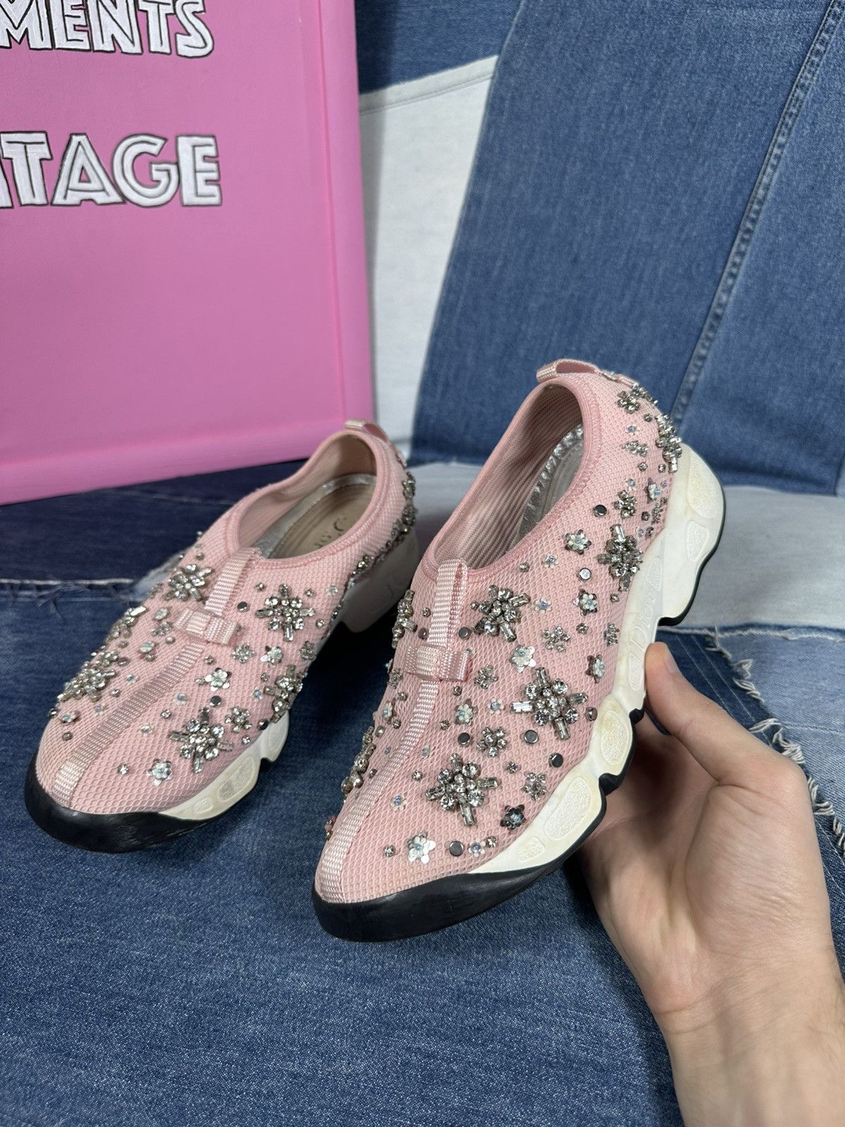 Dior Dior Fusion Pink Bling Mesh Rhinestones Low Sneakers Size US 7 / IT 37 - 10 Thumbnail
