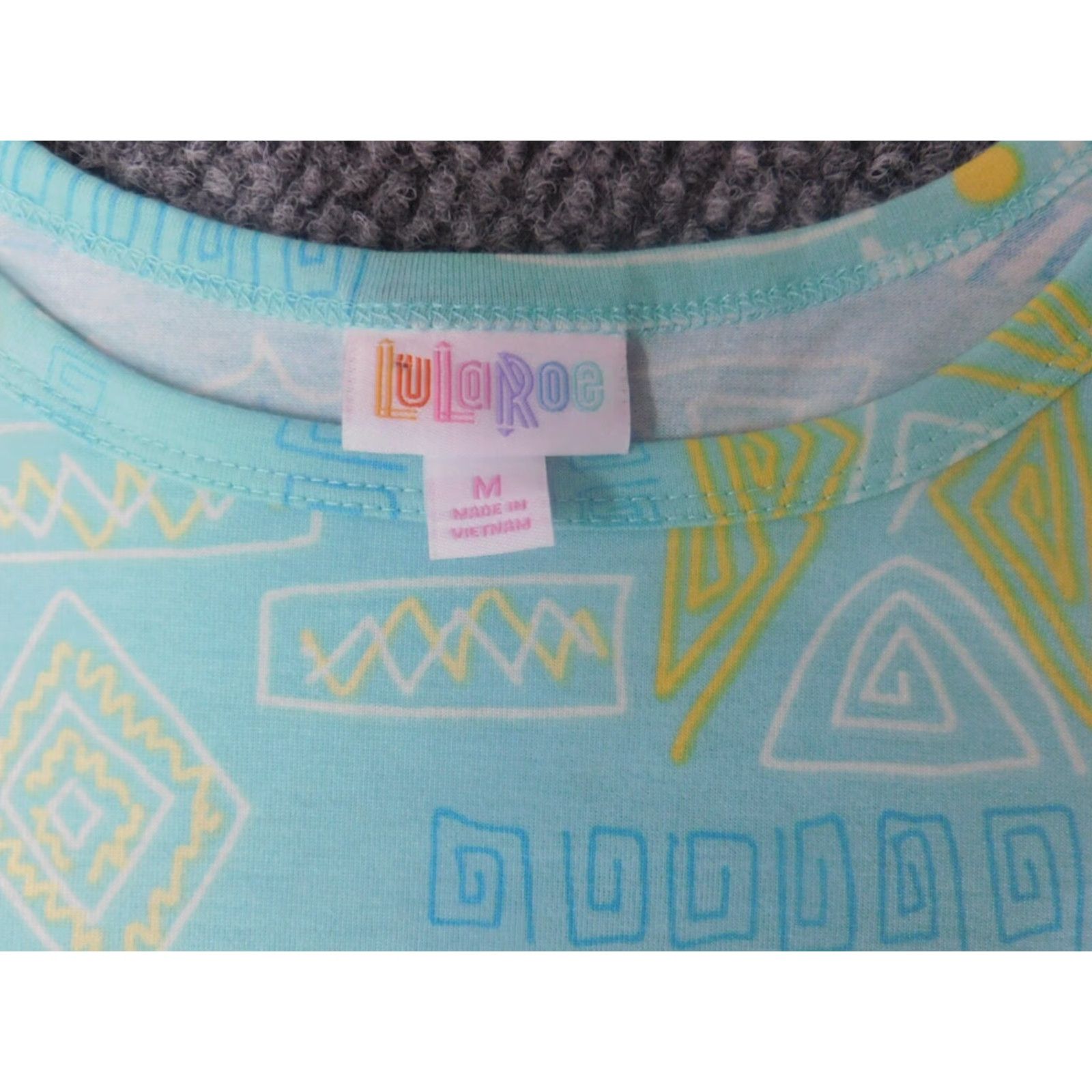 Vintage LulaRoe Gown Women Nightgown M Blue Zip A-line 90s Knit Geometric Short Sleeve Modern Size ONE SIZE - 3 Thumbnail