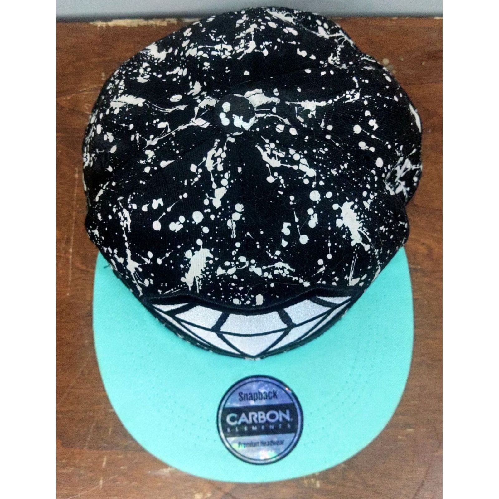 Carbon Diamond Carbon Elements Paint Splatter Snapback Hat Cap Black Turquoise, Carbon, Unisex Adult, Adjustable, Cotton Canvas, Casual Hat Size ONE SIZE - 7 Thumbnail
