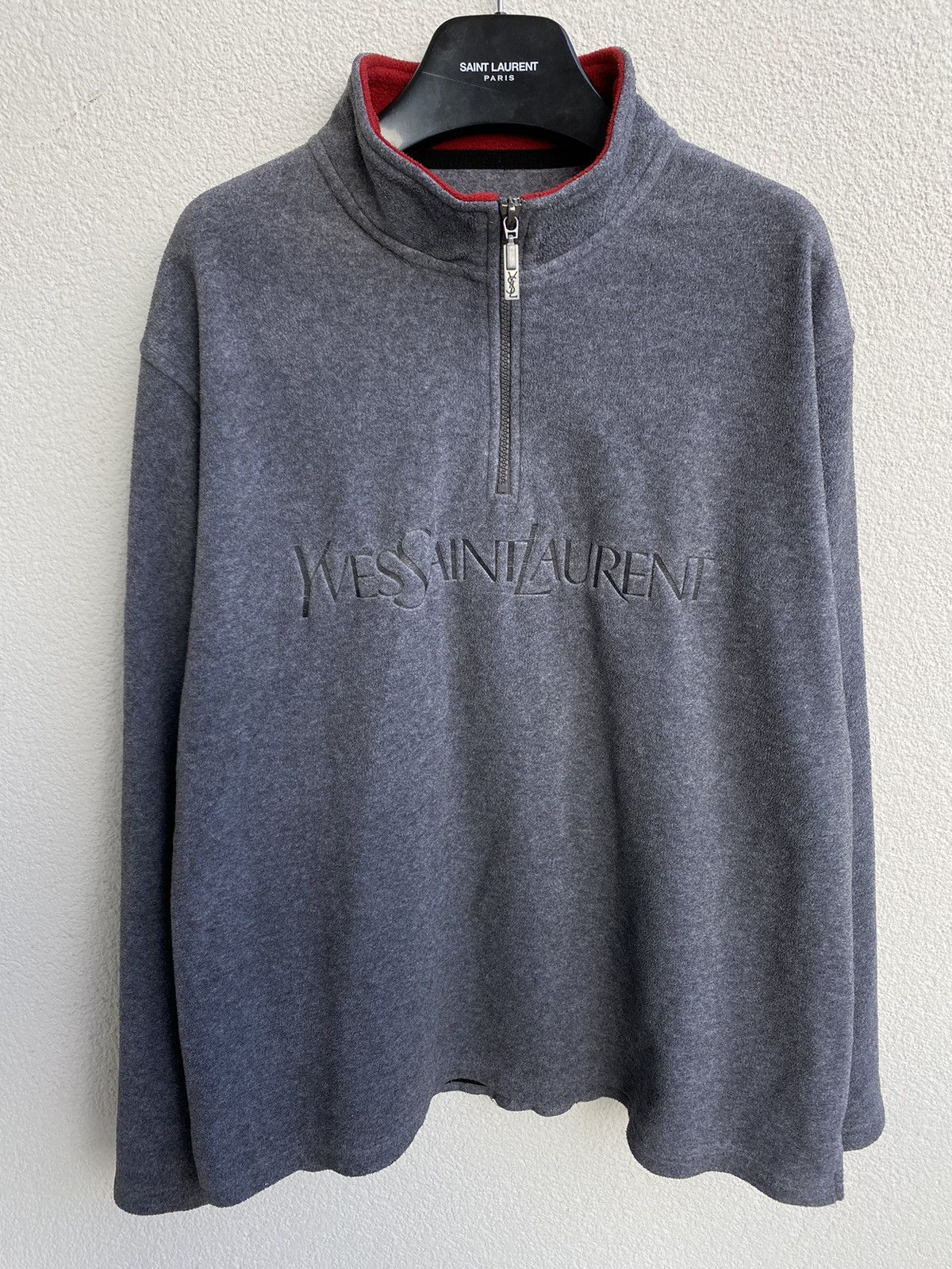Yves Saint Laurent Fleece YSL Sweatshirt 1/4 Quarter Zip Big Logo Grey Vintage Size US M / EU 48-50 / 2 - 10 Thumbnail