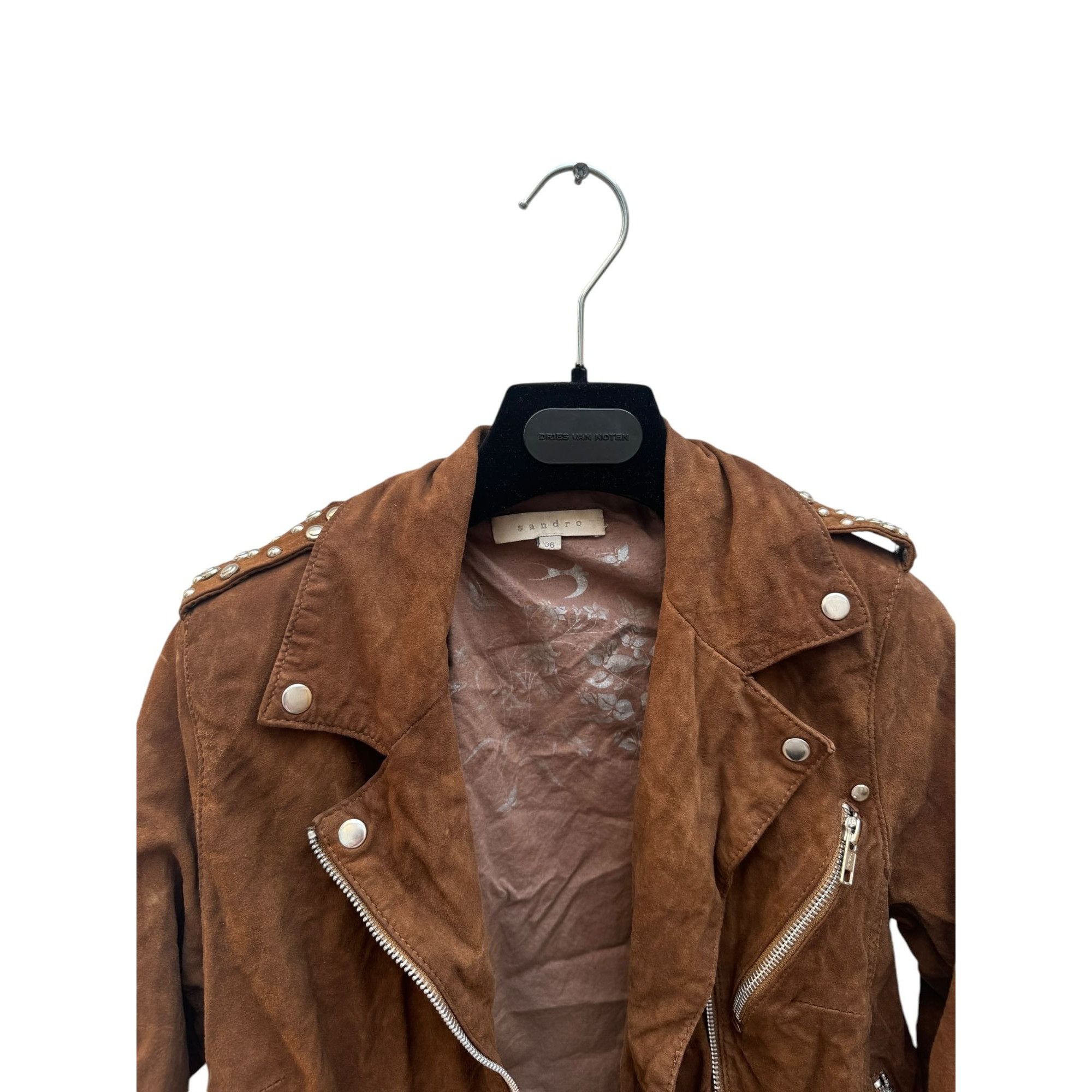 Sandro Brown Goat suede leather jacket Size XS / US 0-2 / IT 36-38 - 2 Thumbnail