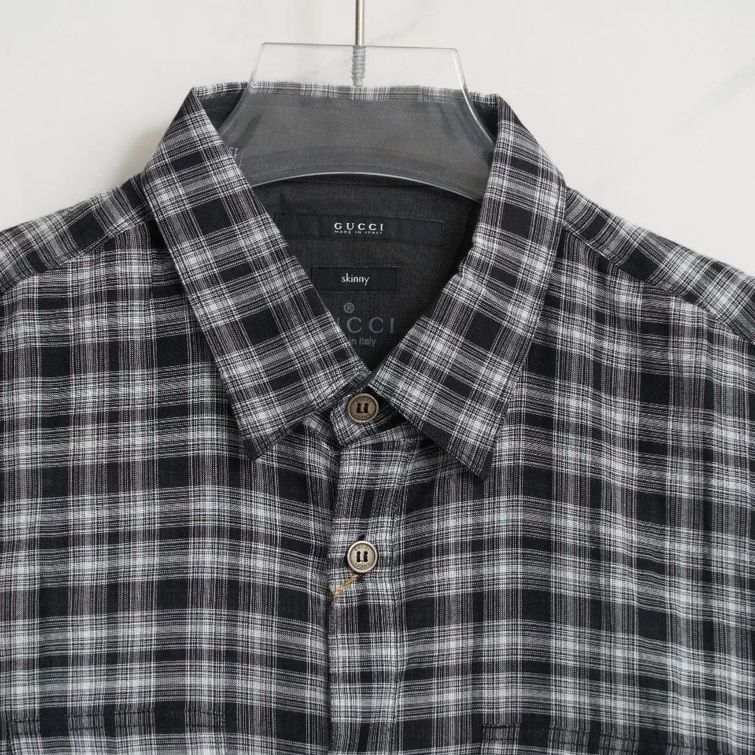 Gucci Gucci Men's Black White Plaid Shirt Size US M / EU 48-50 / 2 - 2 Thumbnail