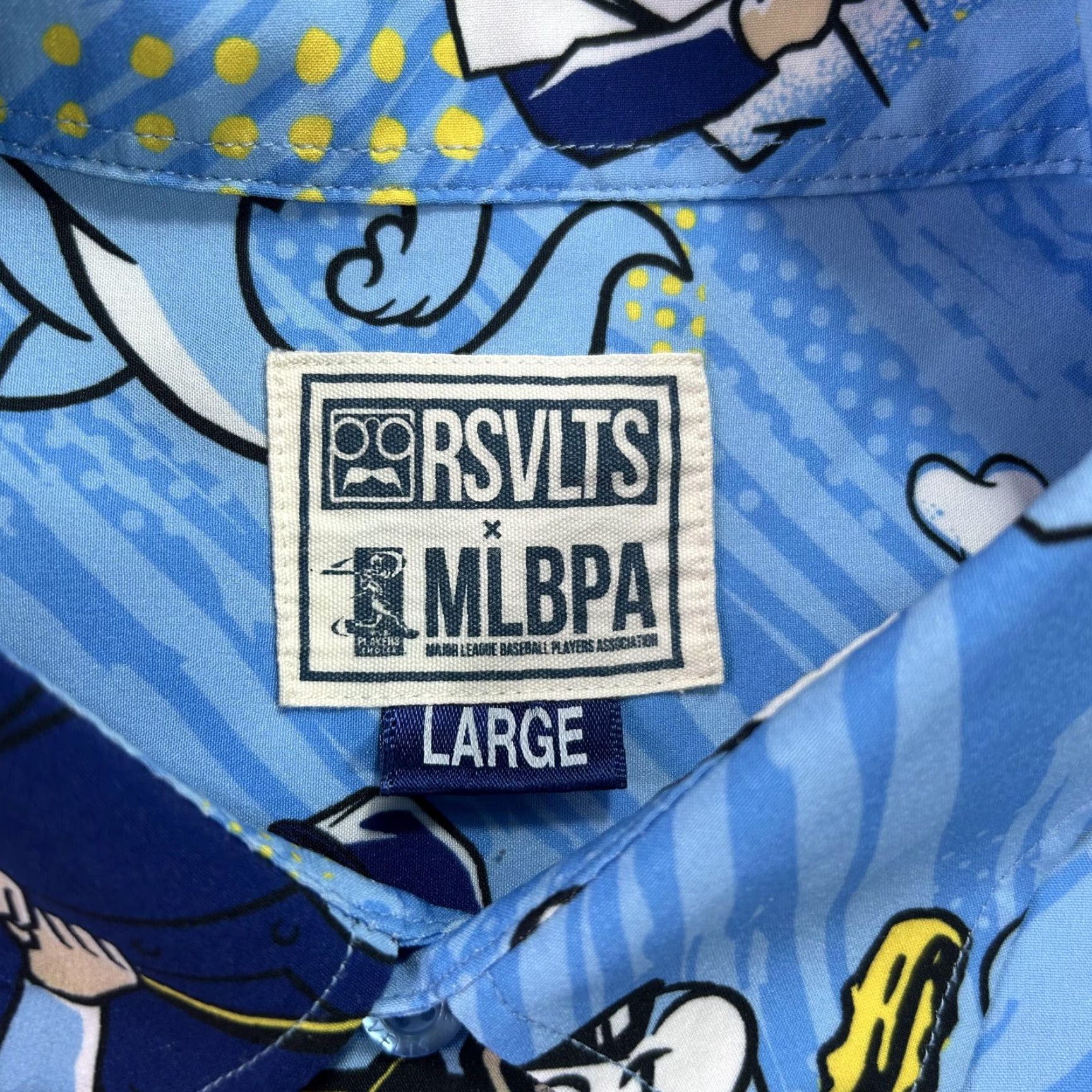 Vintage RSVLTS Shirt Mens Large Blue Baseball MLBPA Graphic Dino Dinosaur Button Up Size US L / EU 52-54 / 3 - 4 Thumbnail