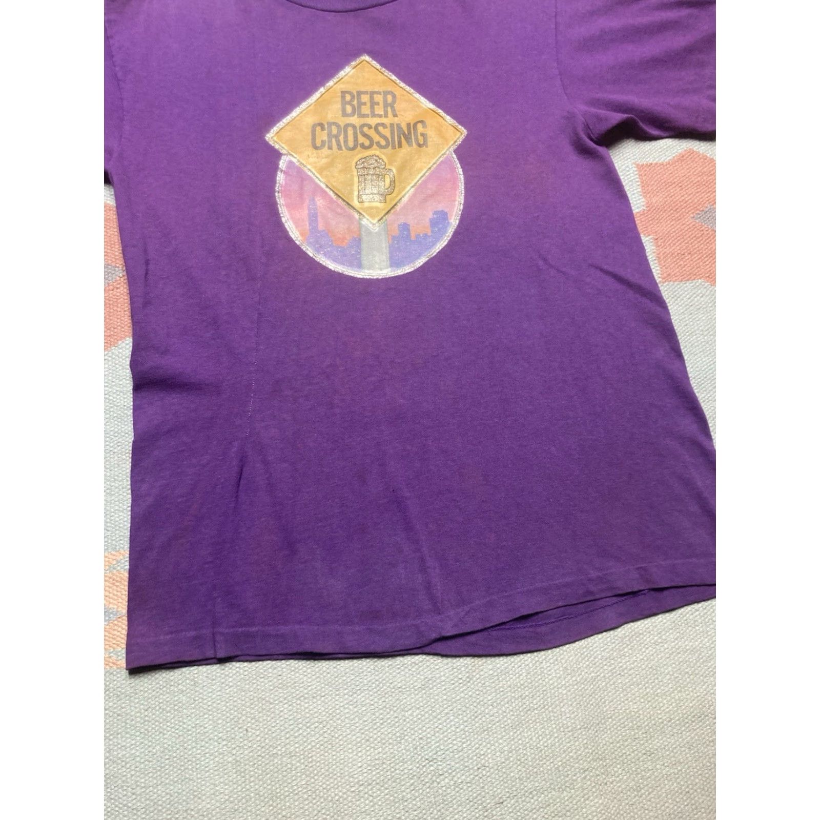 Vintage VINTAGE 80s 90s T Shirt Beer Crossing Drinking Funny Novelty Alcohol Large Mens Purple 80s 90s Beer Crossing T-Shirt Large Mens Size US L / EU 52-54 / 3 - 2 Thumbnail