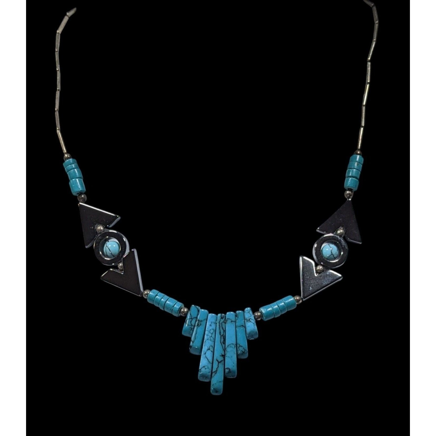 Other Vintage Southwestern Hematite Liquid Silver And Faux Turquoi Size ONE SIZE - 2 Thumbnail