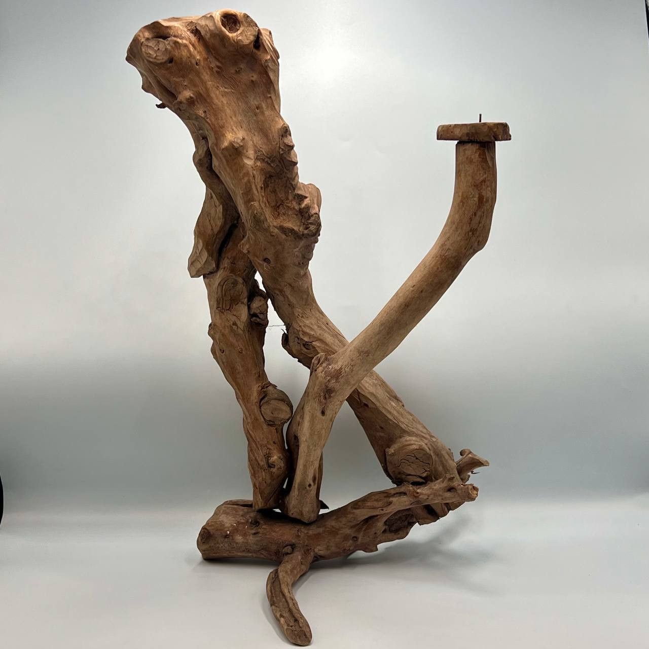 Vintage Primitive Handcrafted Scarecrow Man Figure Candlestick Wood Size ONE SIZE - 8 Thumbnail