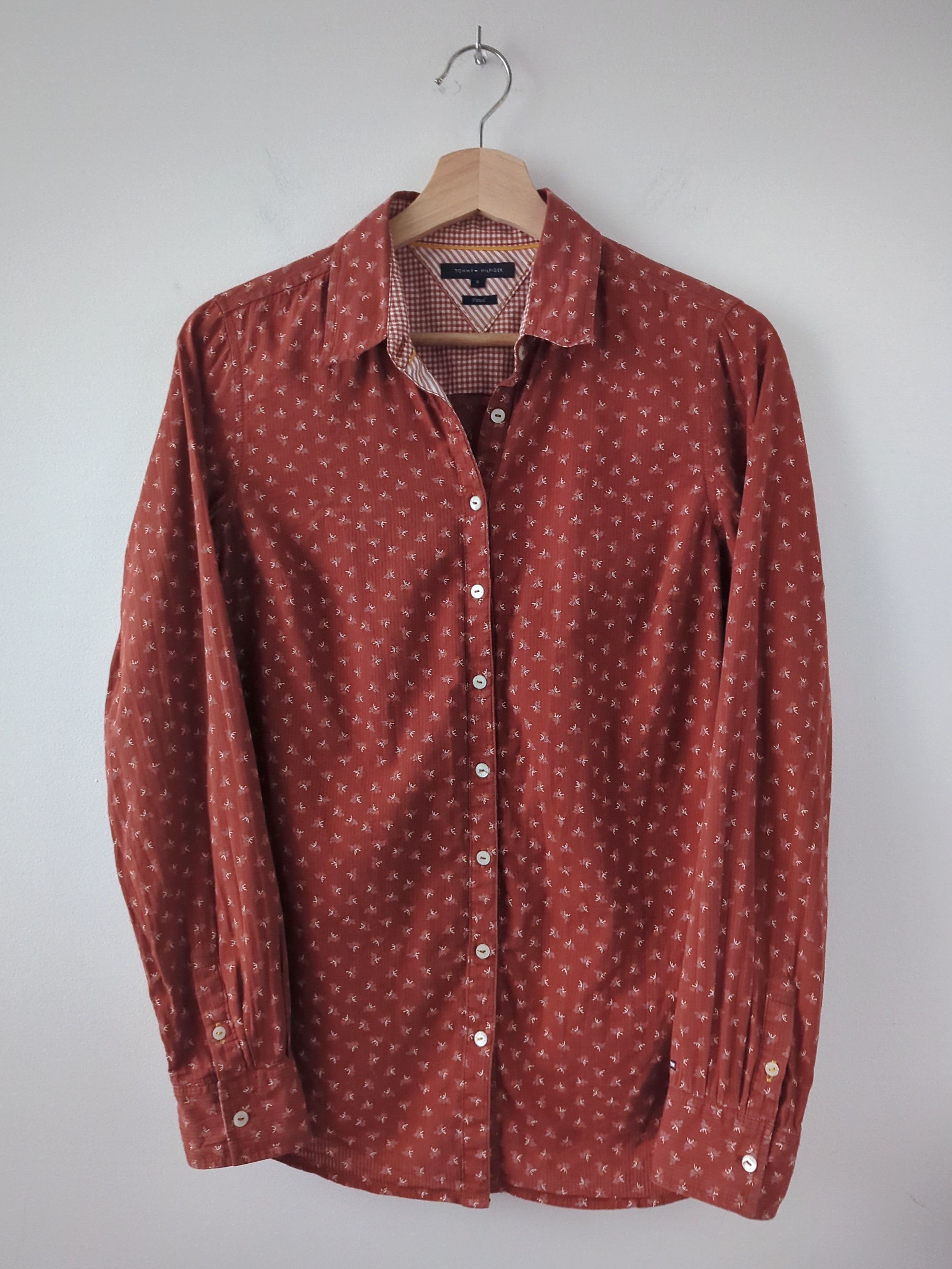Tommy Hilfiger Tommy Hilfiger Printed Cotton Shirt Fitted Rust Orange Brown Size M / US 6-8 / IT 42-44 - 1 Thumbnail