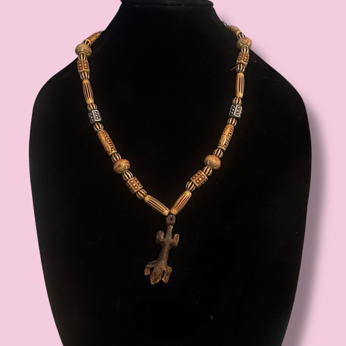 Vintage Vintage Tibetan bead lizard pendant necklace Size ONE SIZE - 1 Thumbnail