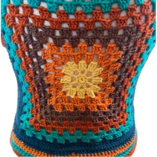 Handmade Crochet Vest Tank Top Retro 70's Hippie Granny Square Rib Ti Size ONE SIZE - 6 Thumbnail