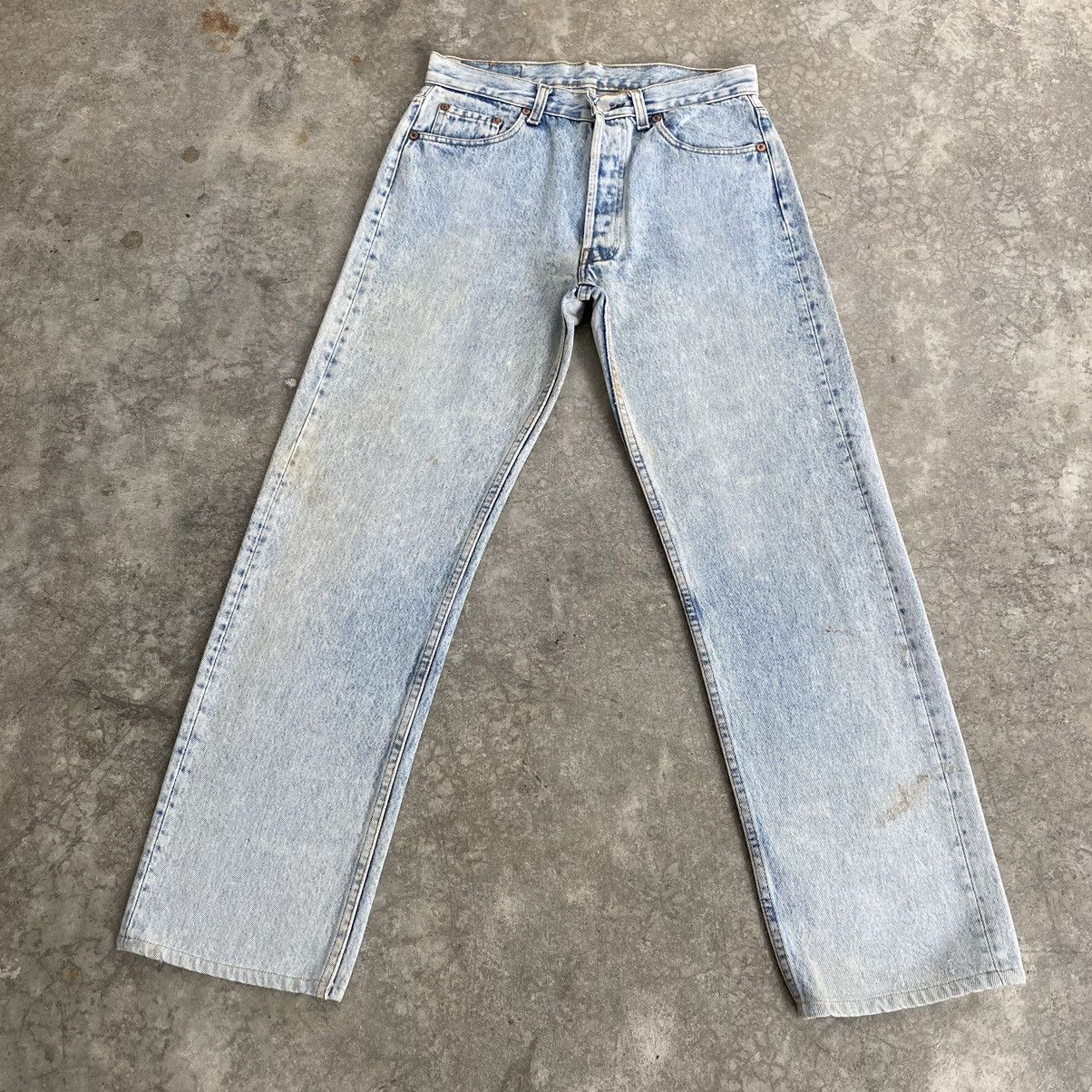image of Size 28X27.5 VTG 1990 Levis 501 Acid Washed Blue Denim Jeans, Men's