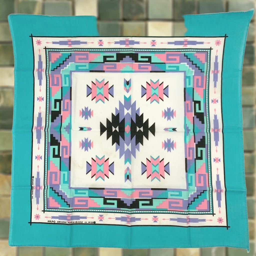 Vintage VINTAGE Springs Bandana Unisex 21.5" x 21.5" Blue Southwestern USA 50% Polyester 50% Cotton Size ONE SIZE - 1 Thumbnail