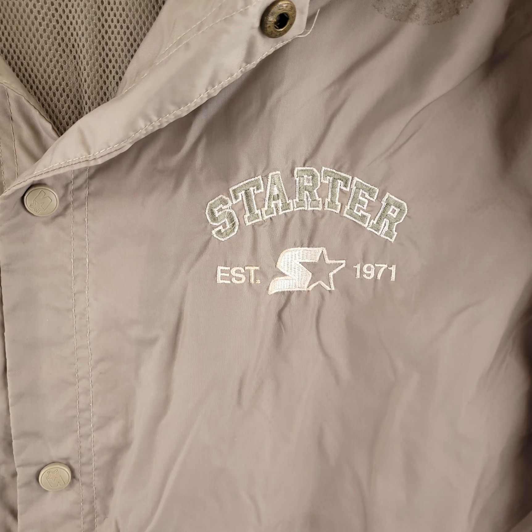 Starter VINTAGE Starter Jacket Mens XL Nylon Army Brown Windbreaker Track Jacket Brown Army Nylon Starter Jacket Mens XL Windbreaker 90s Mens Size US XL / EU 56 / 4 - 2 Thumbnail