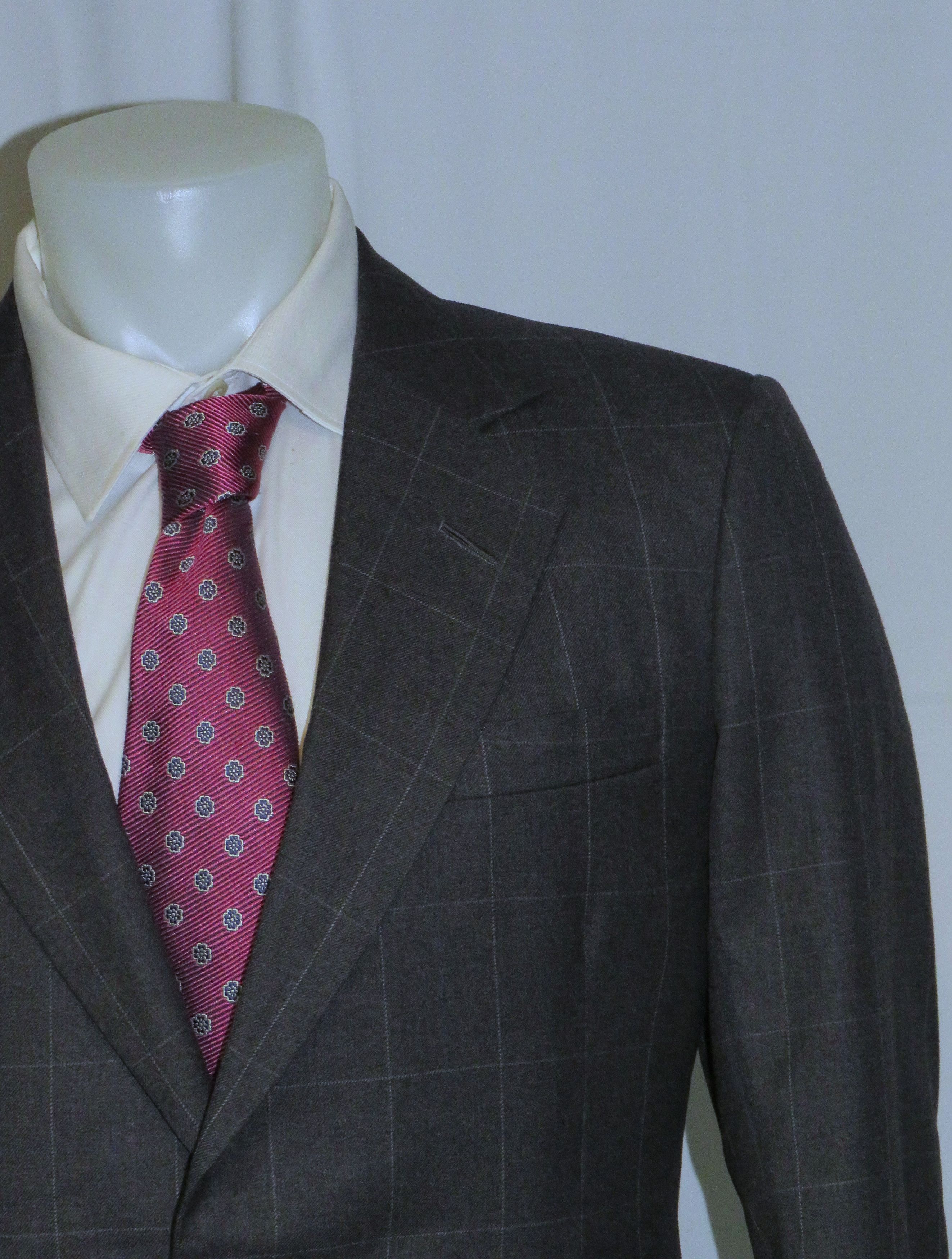 Henry Poole × Savile Row Bespoke Gray Windowpane Two Button Suit 38R Size 38R - 5 Thumbnail