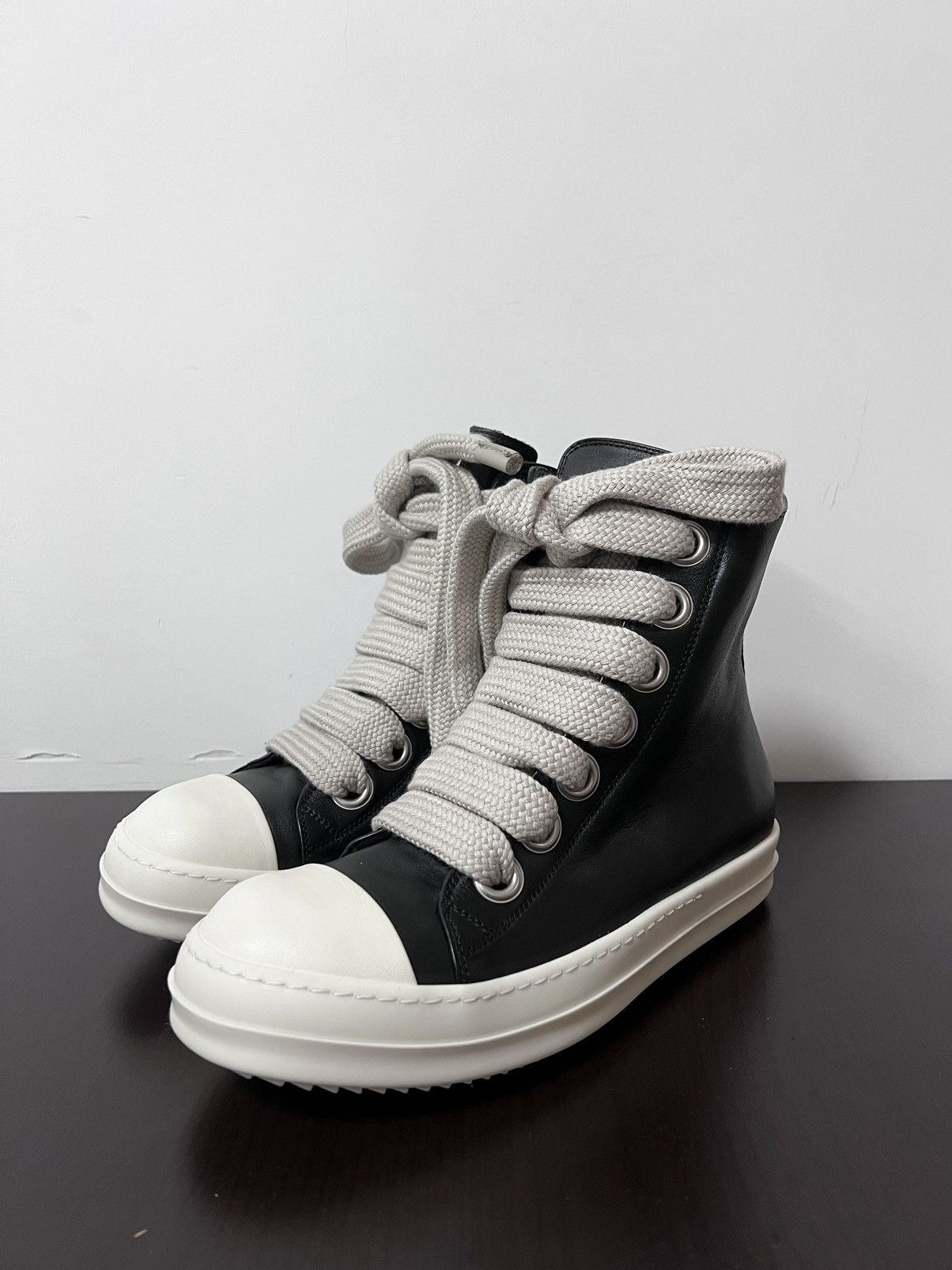 image of Rick Owens Ss23 Edfu Leather Jumbo Laces Sneakers New 40 in Black, Men's (Size 7)
