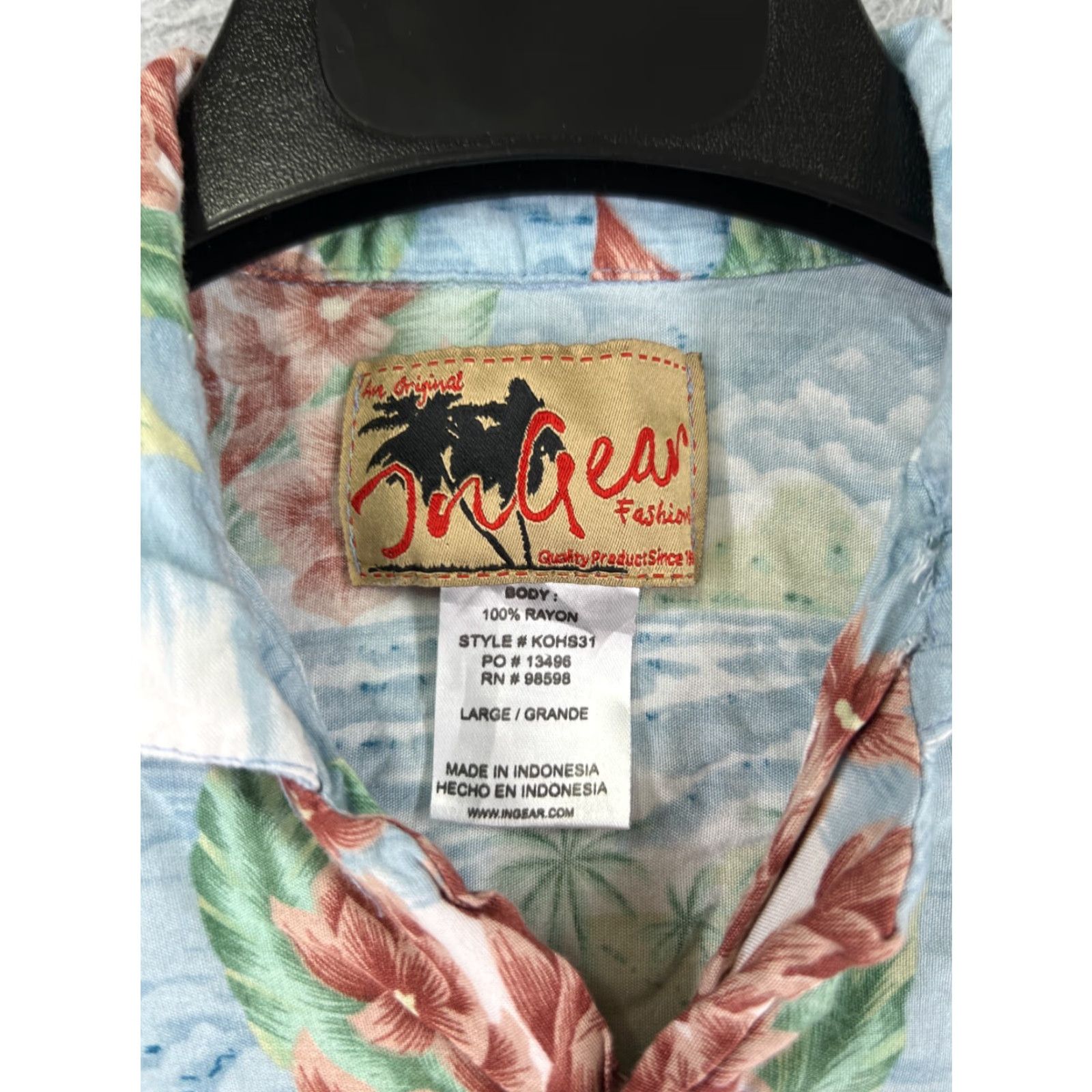 Vintage InGear Shirt Womens L Blue Hawaiian Floral Palm Print Button-Up 100% Rayon Size L / US 10 / IT 46 - 3 Thumbnail