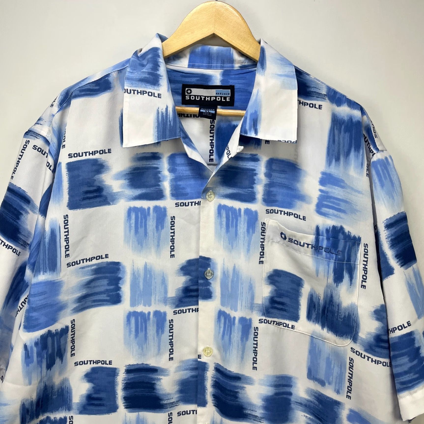 Southpole VINTAGE Southpole Shirt XL Short Sleeve Button-Up Baggy Hip Hop Mens Blue Size US XL / EU 56 / 4 - 5 Thumbnail