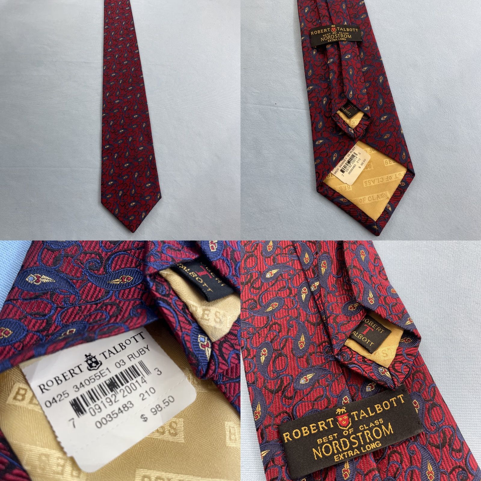 Robert Talbott VINTAGE Robert Talbott Tie Mens 100% Silk Paisley X-Long 4x65 Ruby Red Navy Blue Thick Woven Jacquard Classic Executive Statement Deadstock NWT 9 Size ONE SIZE - 8 Thumbnail
