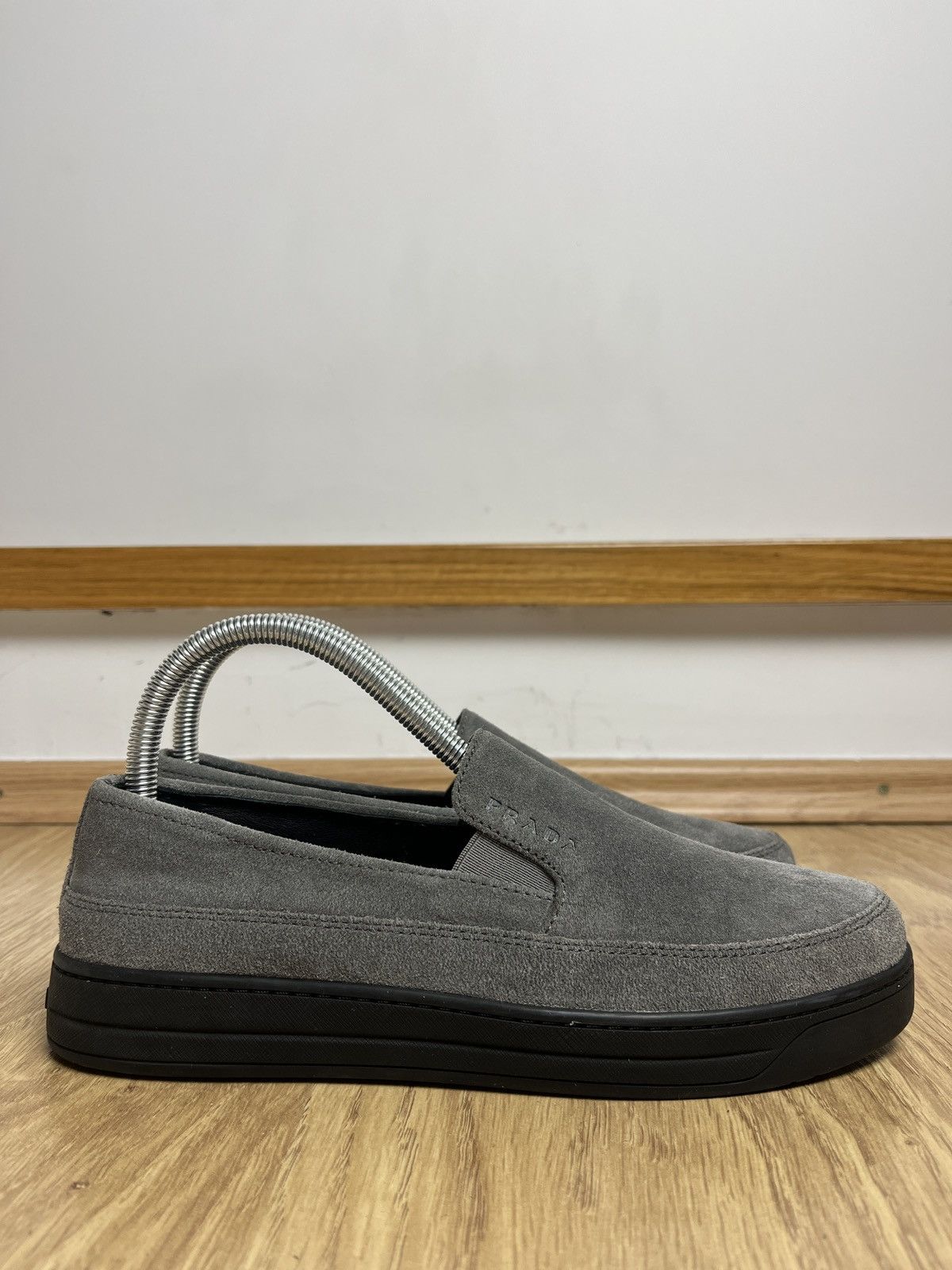 Prada Prada Women's Gray Slip On Loafers Shoes Luxury Size US 8.5 / IT 38.5 - 1 Thumbnail