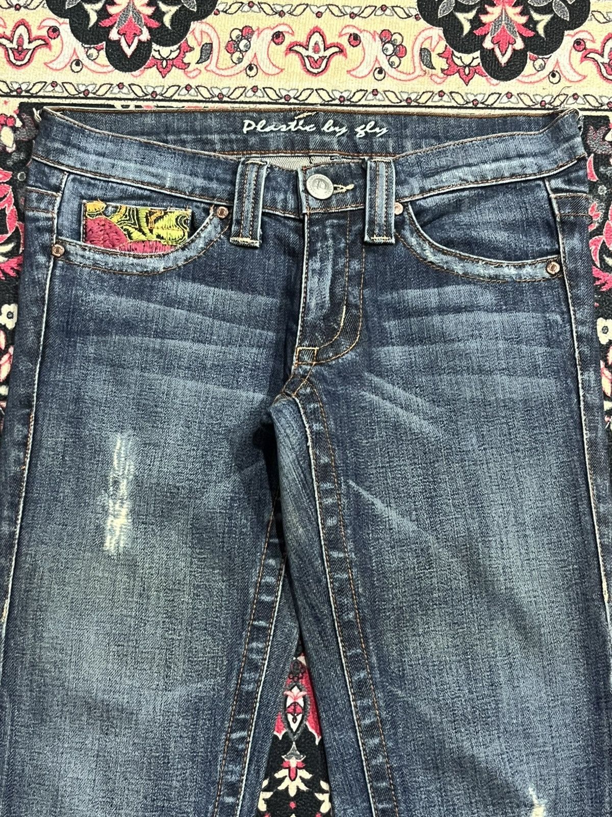 If Six Was Nine ⚡️Flare⚡️Plastic By Gly Floral Embroidered Pocket Blue Jeans Size 29" - 4 Thumbnail