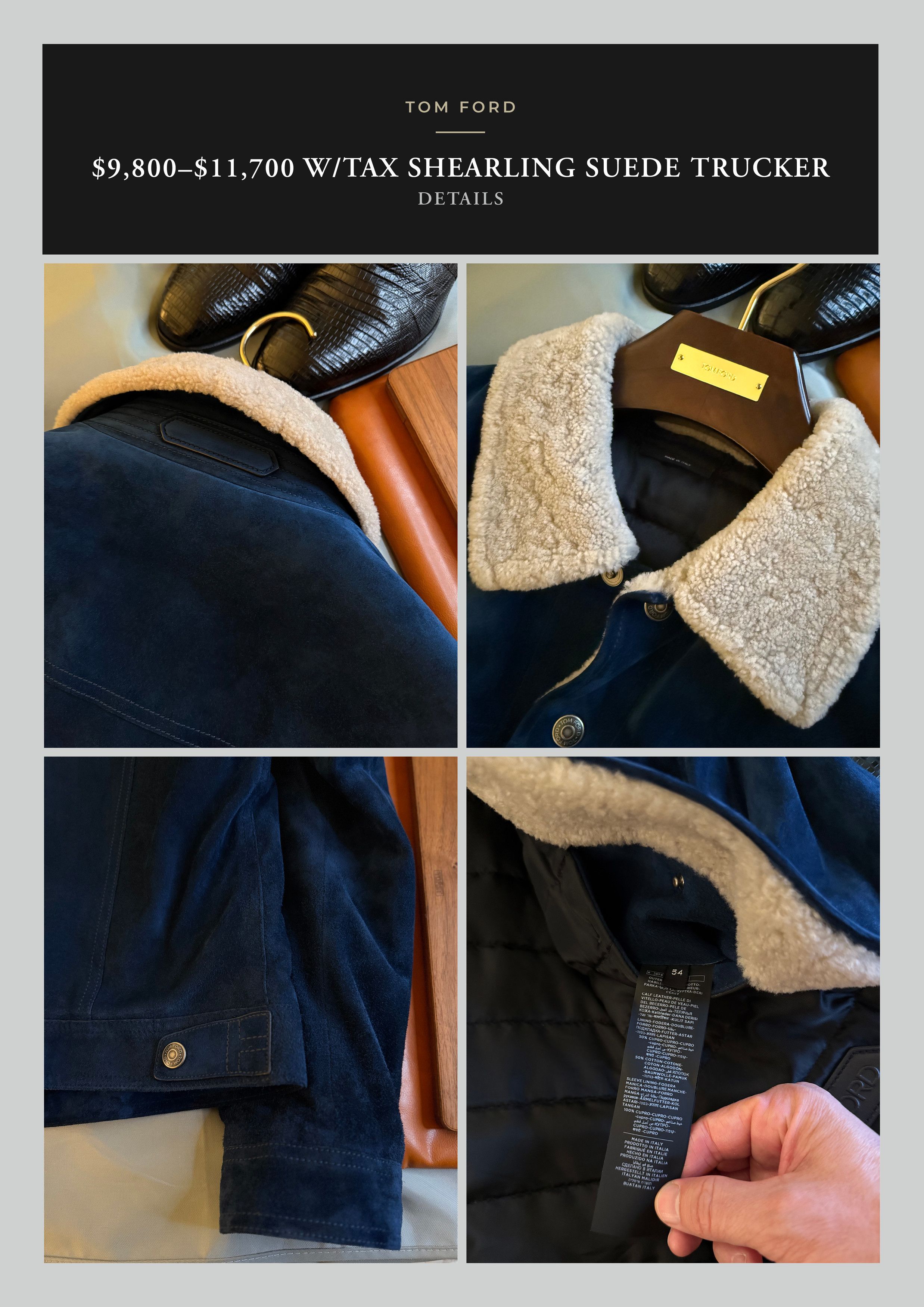 Tom Ford A-List Celeb Favorite, Coveted $9,800 w/tax Suede Shearling Size US L / EU 52-54 / 3 - 20 Thumbnail