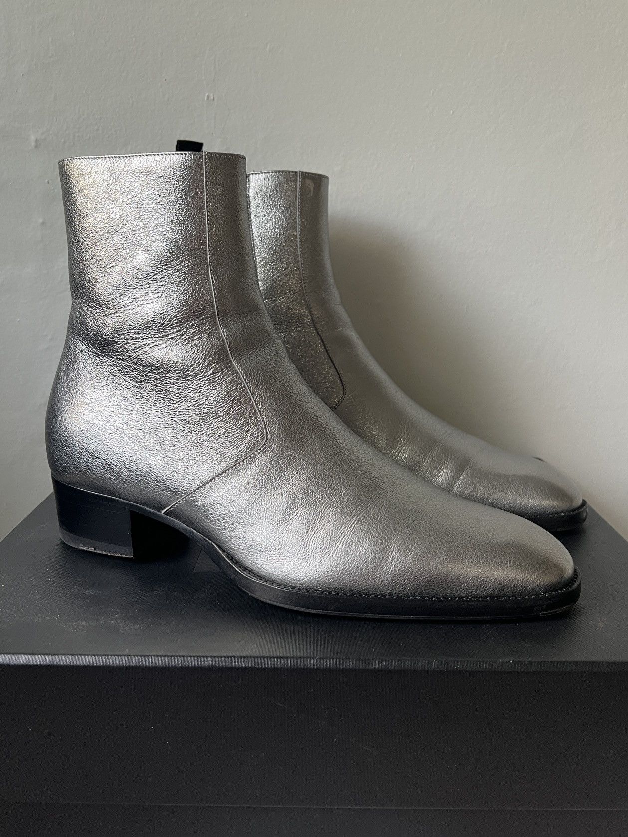 Hedi Slimane YSL Hedi Slimane Saint Laurent Wyatt 40 Silver Leather Boots Size US 8 / EU 41 - 1 Thumbnail