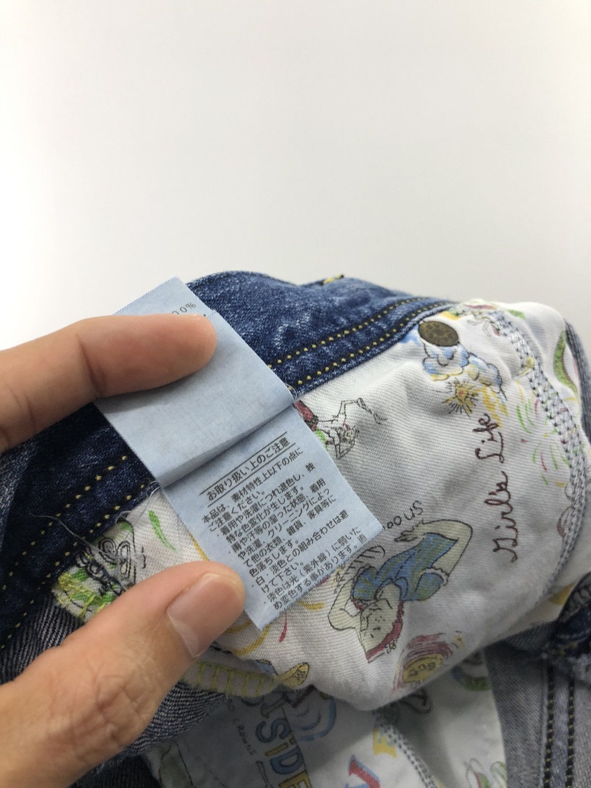 Japanese Brand Rodeo Crowns Back Ribbon Distressed Faded Blue Jeans Size 31" - 23 Thumbnail