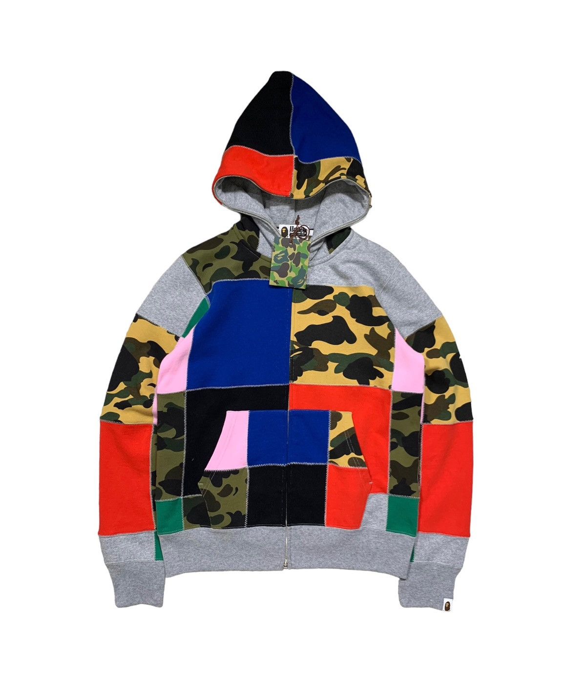 image of Bape Patchwork Full Zip Hoodie in Grey, Men's (Size Medium)