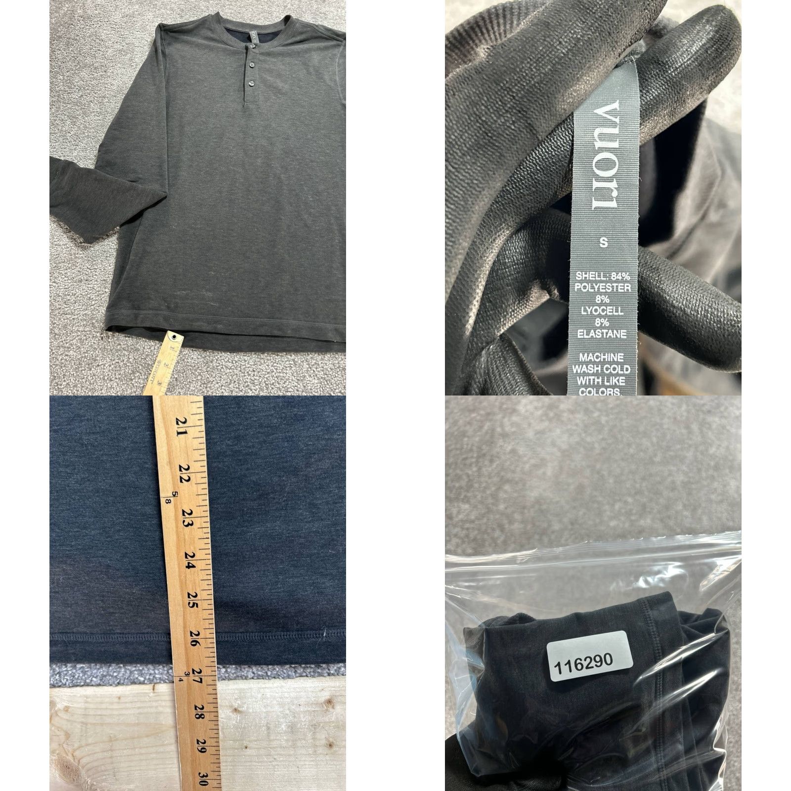 Vuori Vuori Ease Performance Mens Small Henley Shirt Gray Stretch Athleisure Running Size US S / EU 44-46 / 1 - 8 Thumbnail
