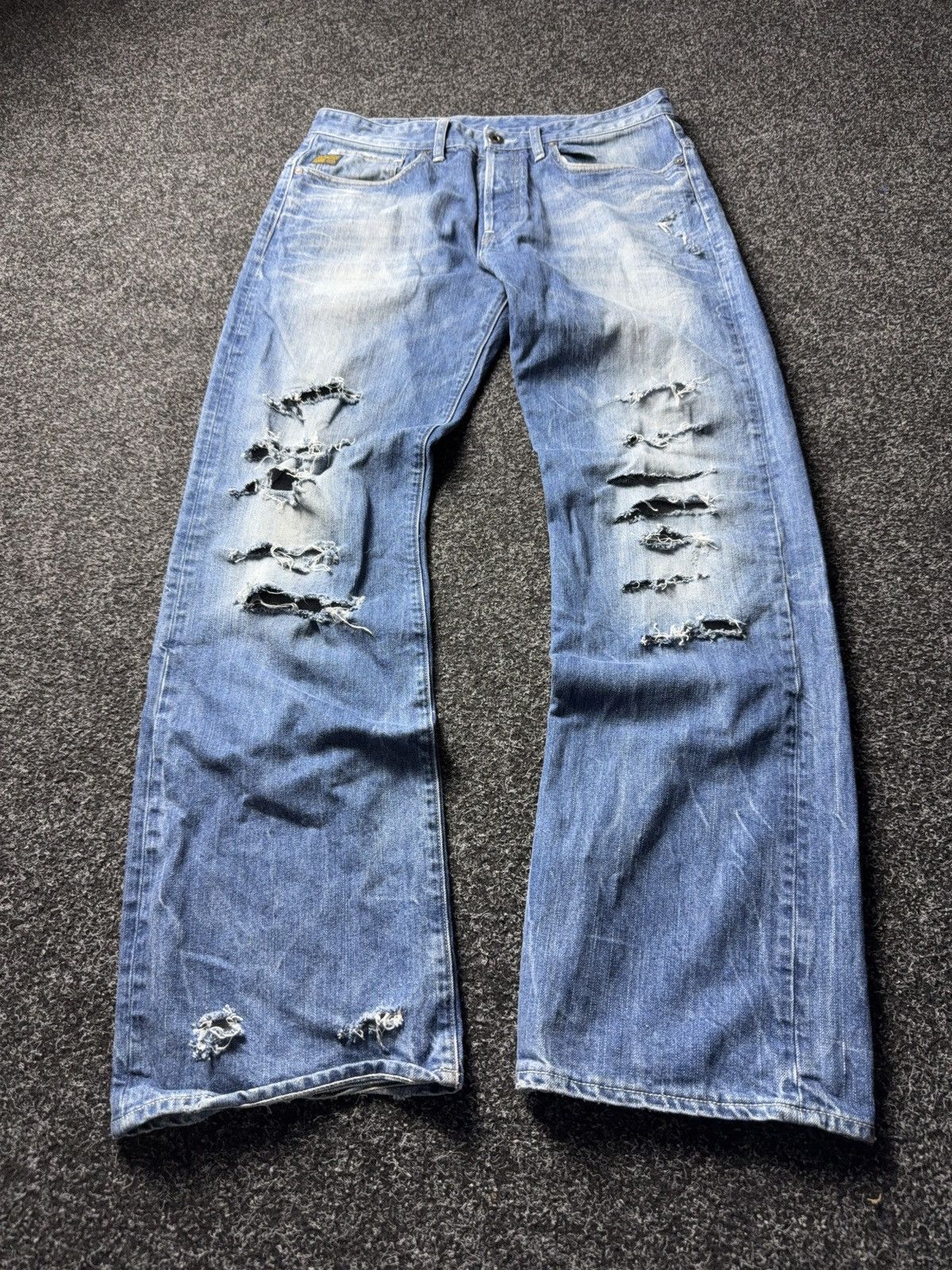 G-Star 00s Y2K G-Star RAW GS01 Distressed Destroyed Wide Jeans Size US 32 / EU 48 - 1 Thumbnail
