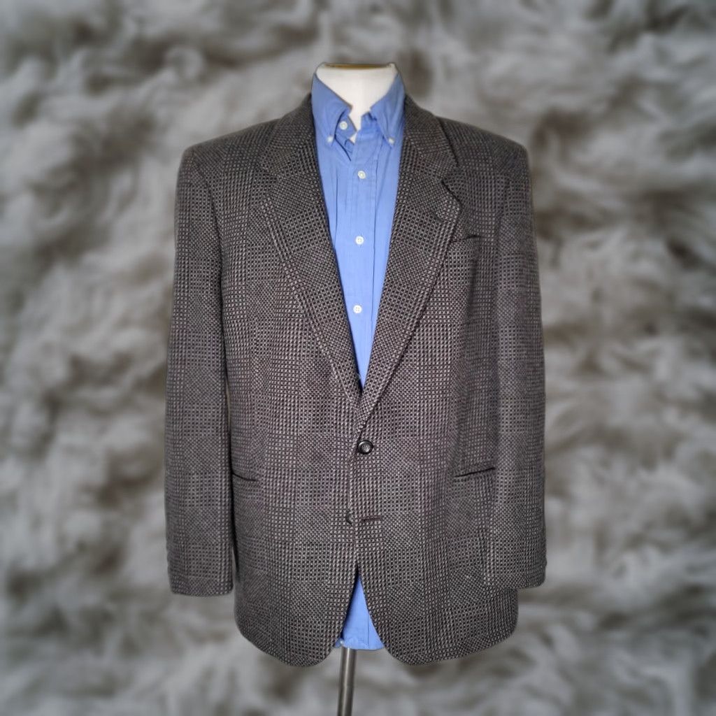 Vintage VINTAGE Austin Grey Brown Black Check Woven Tweed Wool Coat Jacket Blazer Size 40R - 1 Thumbnail