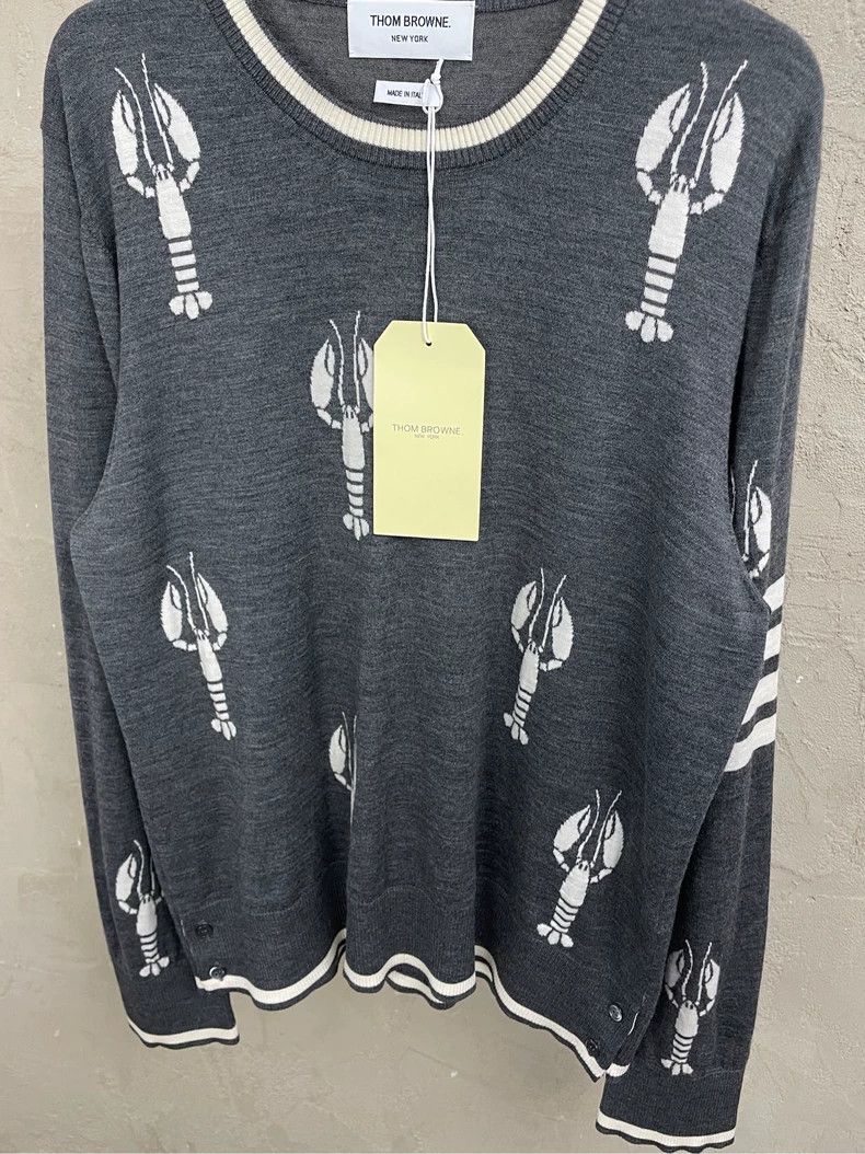 Thom Browne Thom browne Gray show lobster limited four-striped wool swe Size US L / EU 52-54 / 3 - 3 Thumbnail
