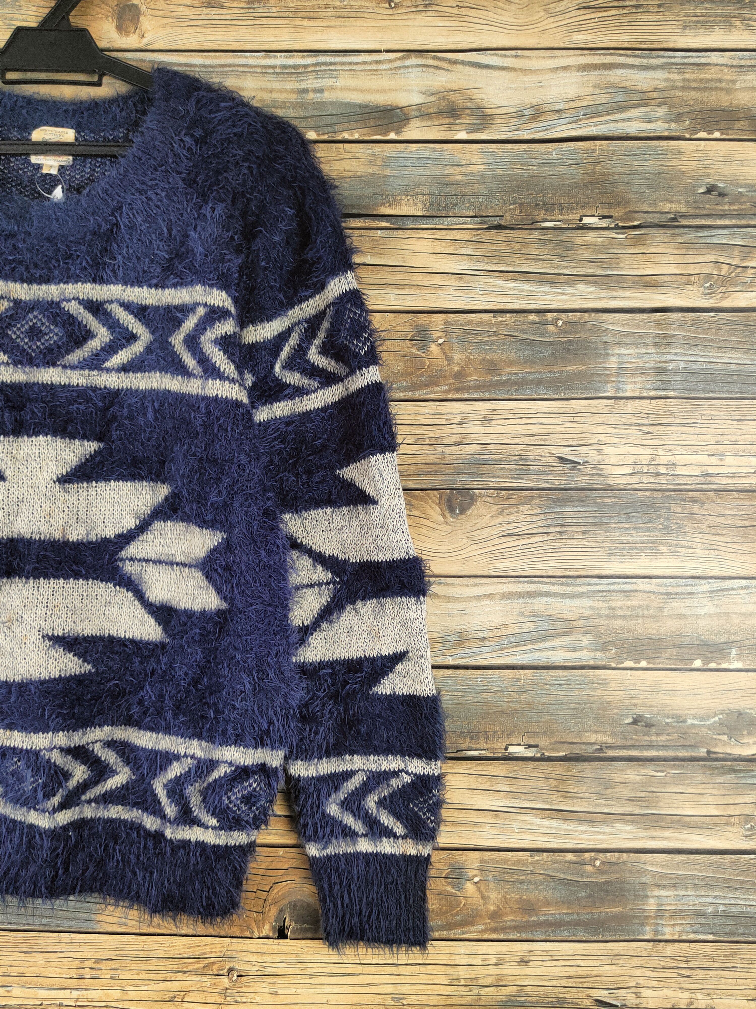 Japanese Brand DL Revo Navy Fur Mohair shaggy Knitwear Sweatshirts #46-386 Size US S / EU 44-46 / 1 - 5 Thumbnail