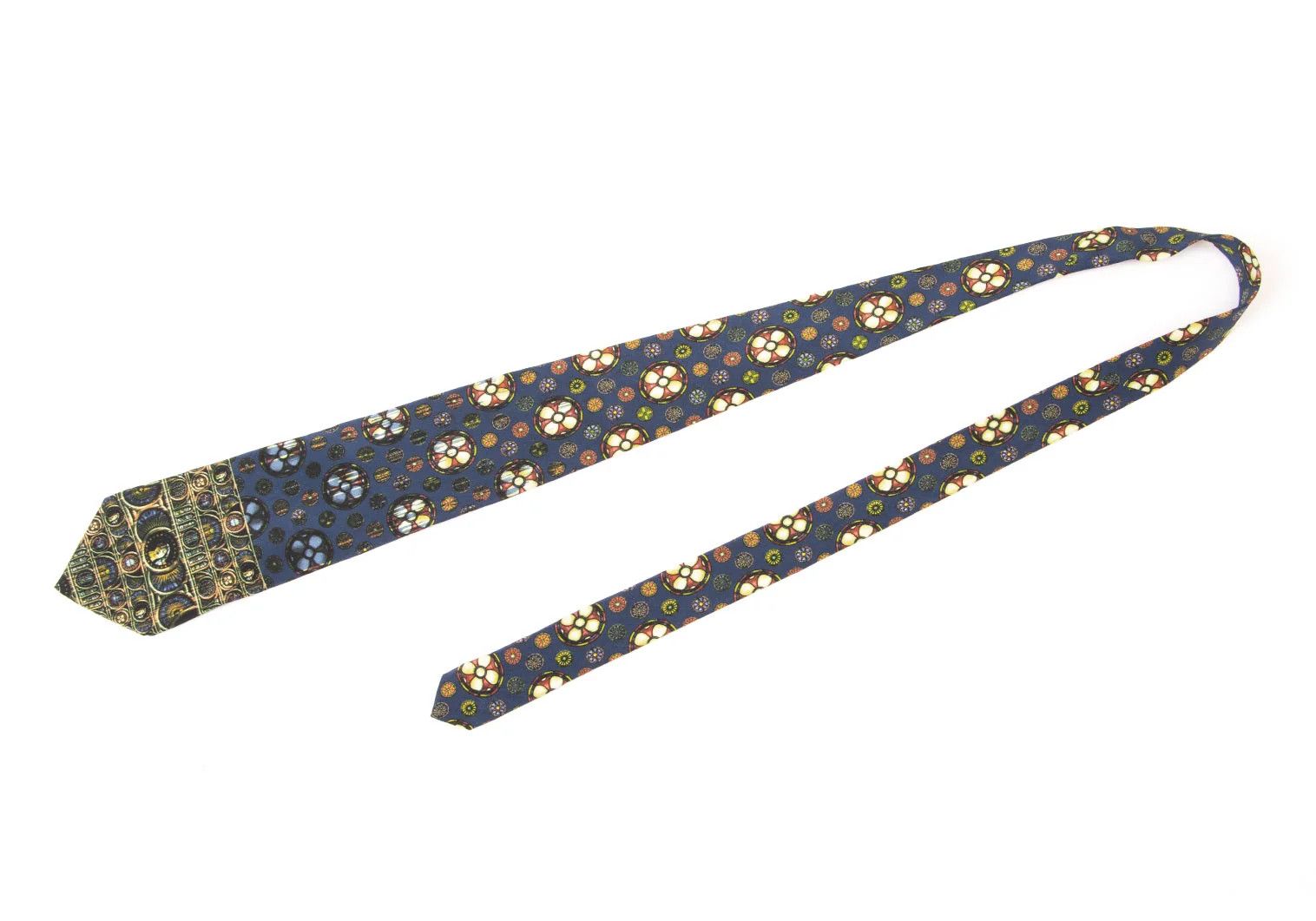 Jean Paul Gaultier Circle Print Silk Tie in Blue and Red Size ONE SIZE - 2 Thumbnail