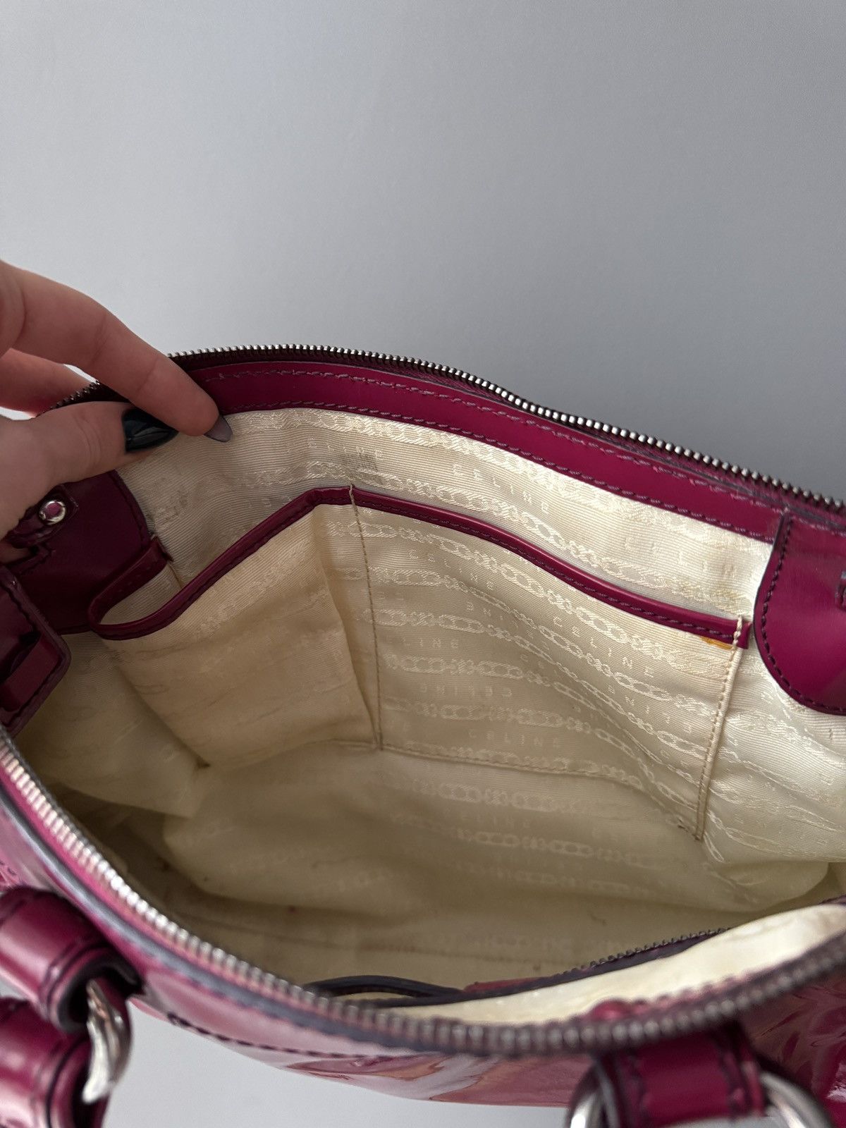 Celine Vintage Celine Pink Patent Leather Vinyl Handbag Size ONE SIZE - 8 Thumbnail